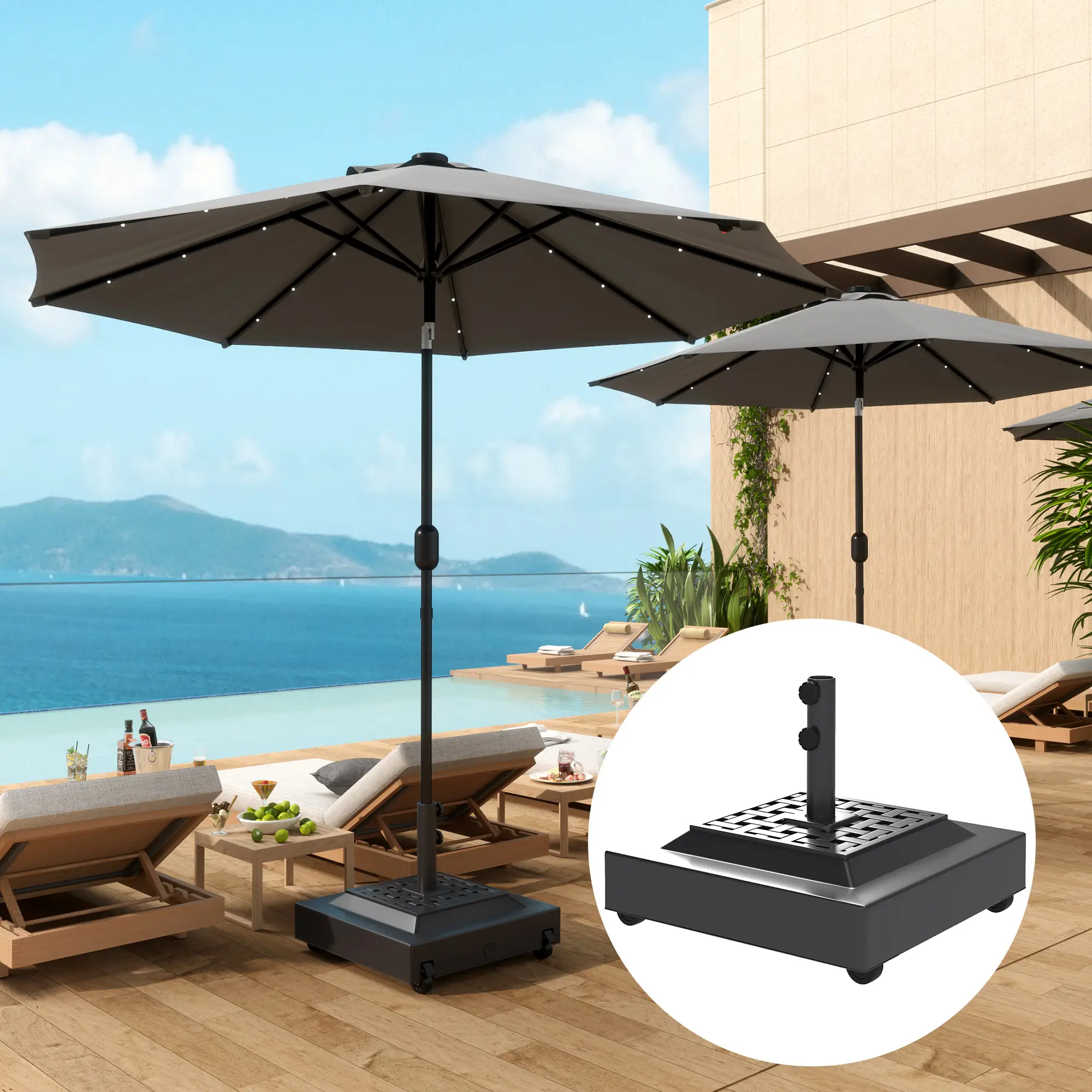 Outdoor Umbrella Base With Wheels, Heavy Duty, Black - Image 2