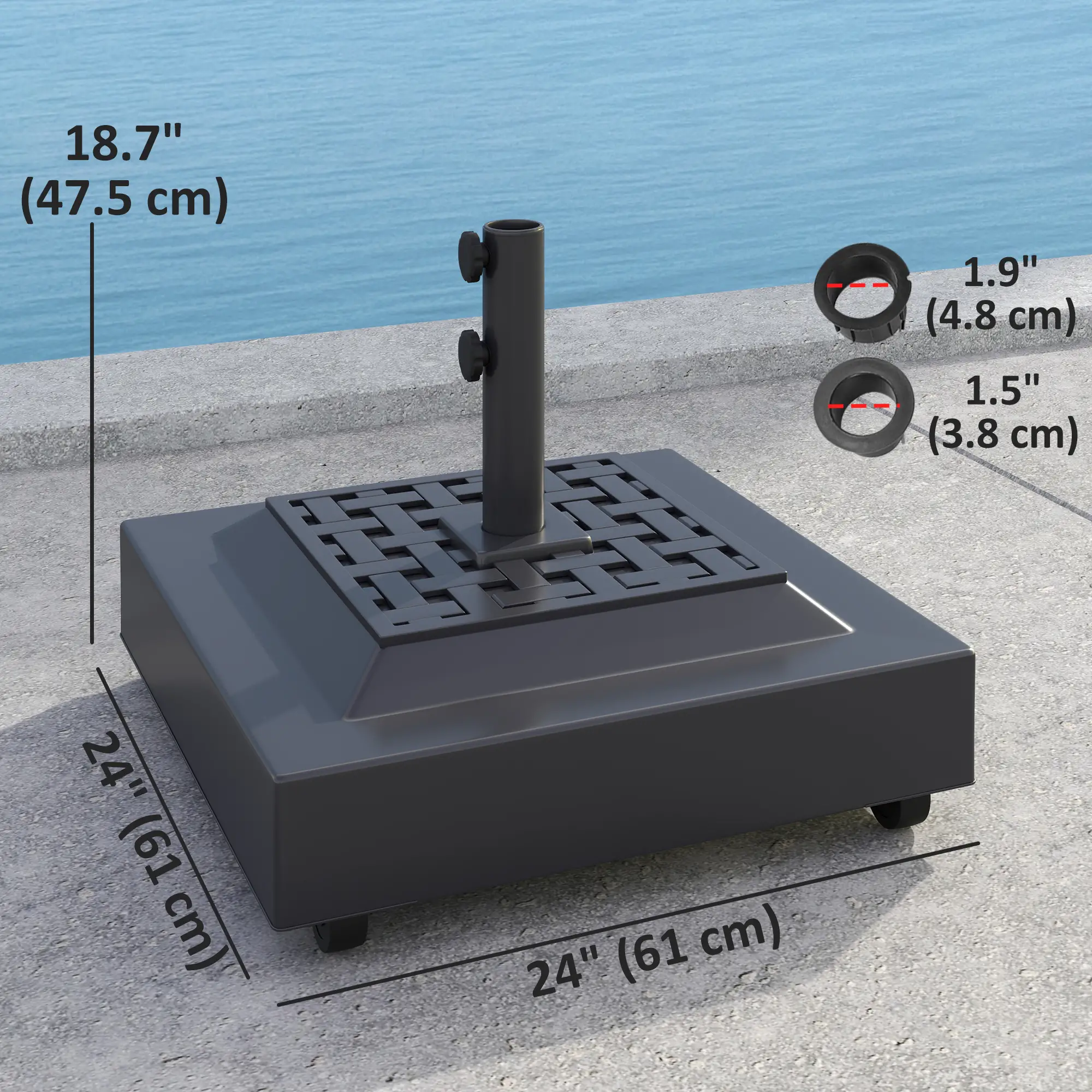 Outdoor Umbrella Base With Wheels, Heavy Duty, Black - Image 3