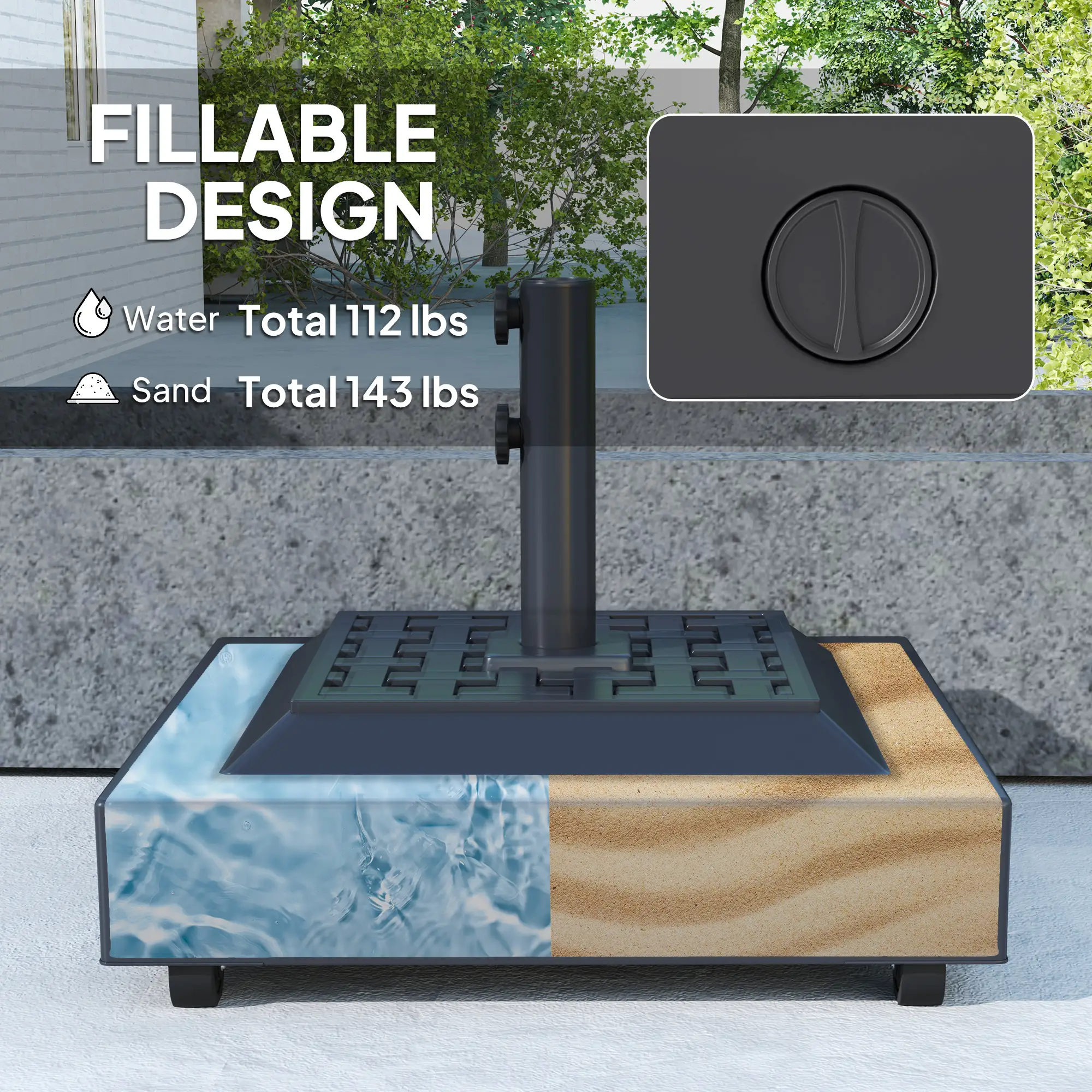 Outdoor Umbrella Base With Wheels, Heavy Duty, Black - Image 5