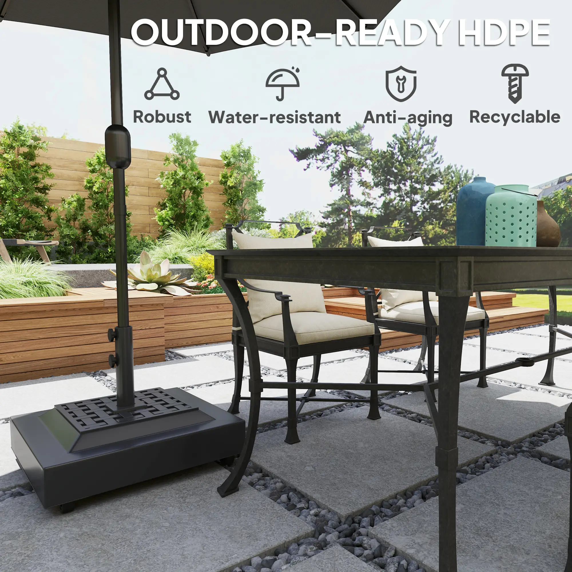 Outdoor Umbrella Base With Wheels, Heavy Duty, Black - Image 7