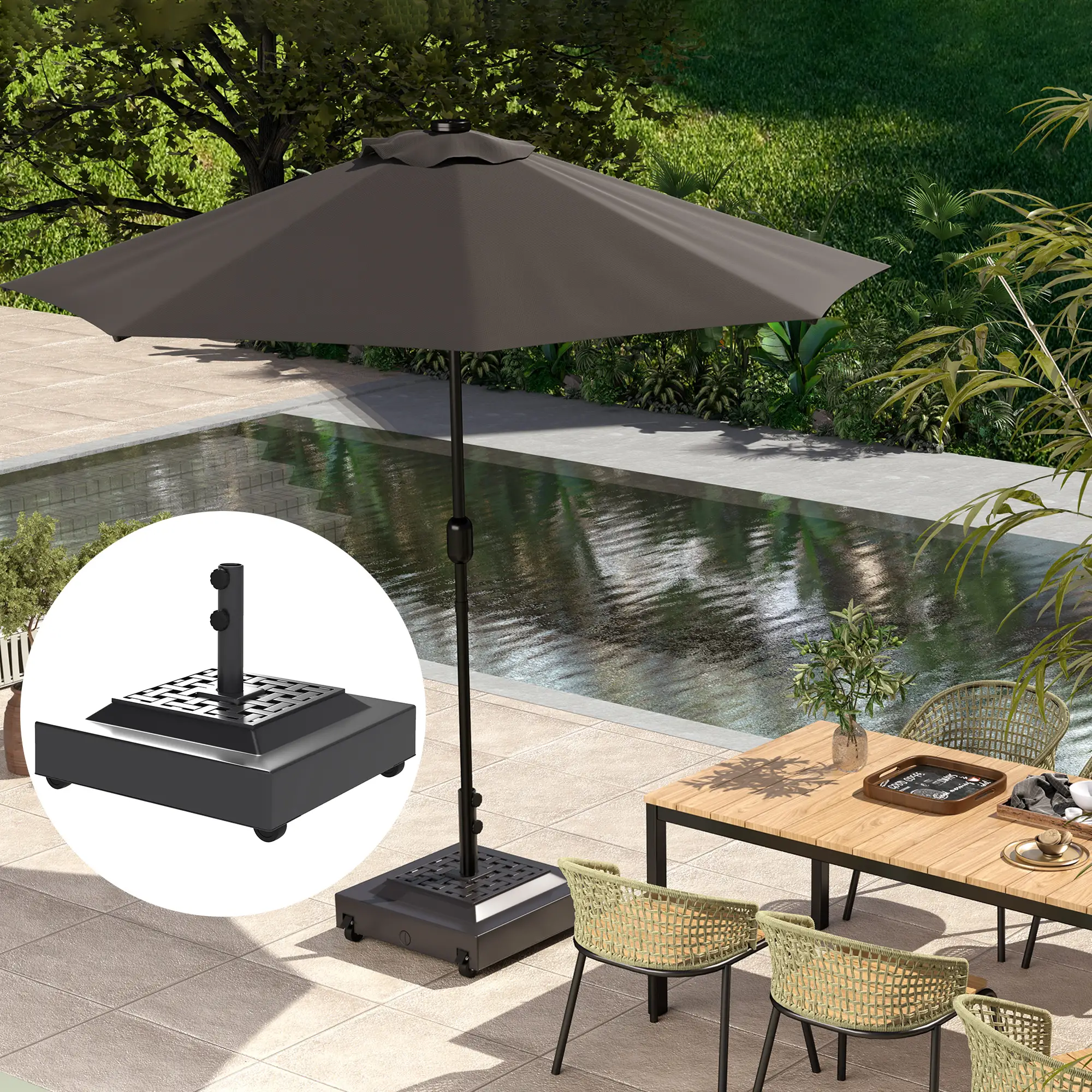 Outdoor Umbrella Base With Wheels, Heavy Duty, Black - Image 9