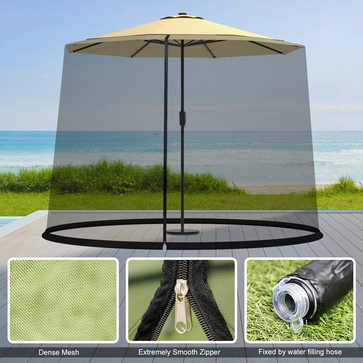 Outdoor Umbrella Table Screen, 9-10 Feet, Mosquito Bug Insect Net - Image 3