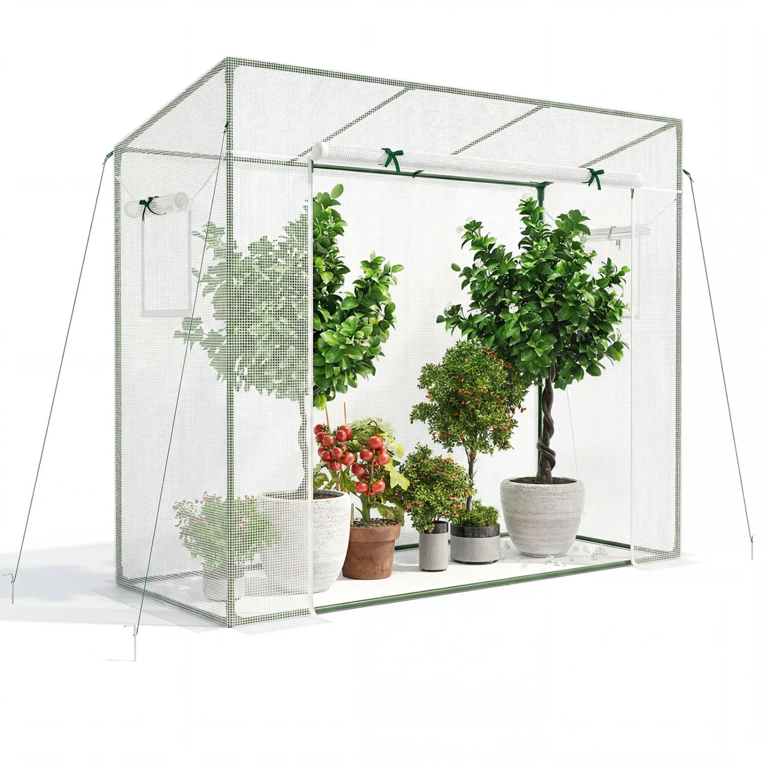 Outdoor Walk-in Greenhouse, PE Cover, Roll-up Zipper Door, White