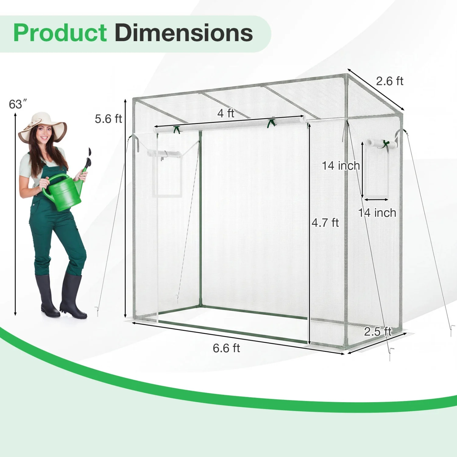 Outdoor Walk-in Greenhouse, PE Cover, Roll-up Zipper Door, White - Image 3