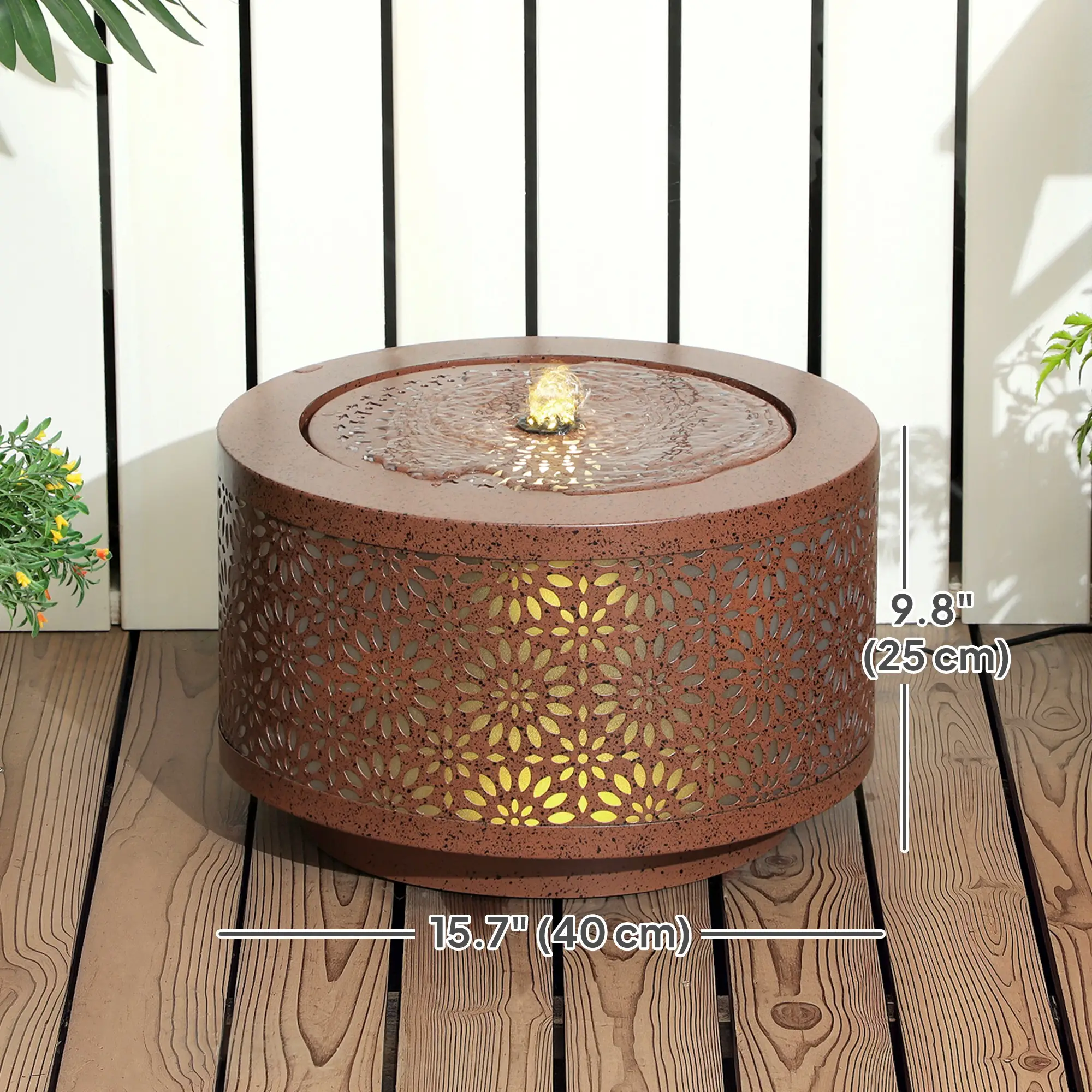Outdoor Water Fountain with LED Lights, 10" Tall, Adjustable Flow, Brown - Image 3