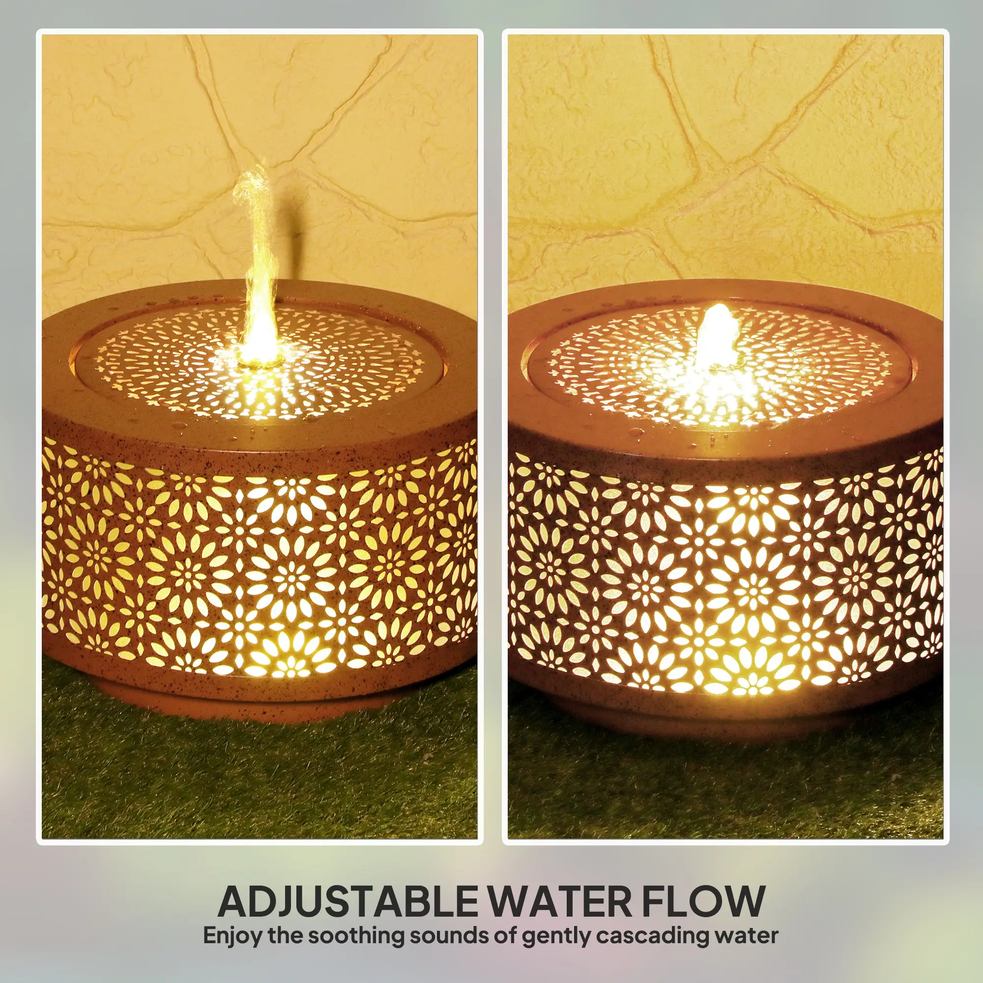 Outdoor Water Fountain with LED Lights, 10" Tall, Adjustable Flow, Brown - Image 5