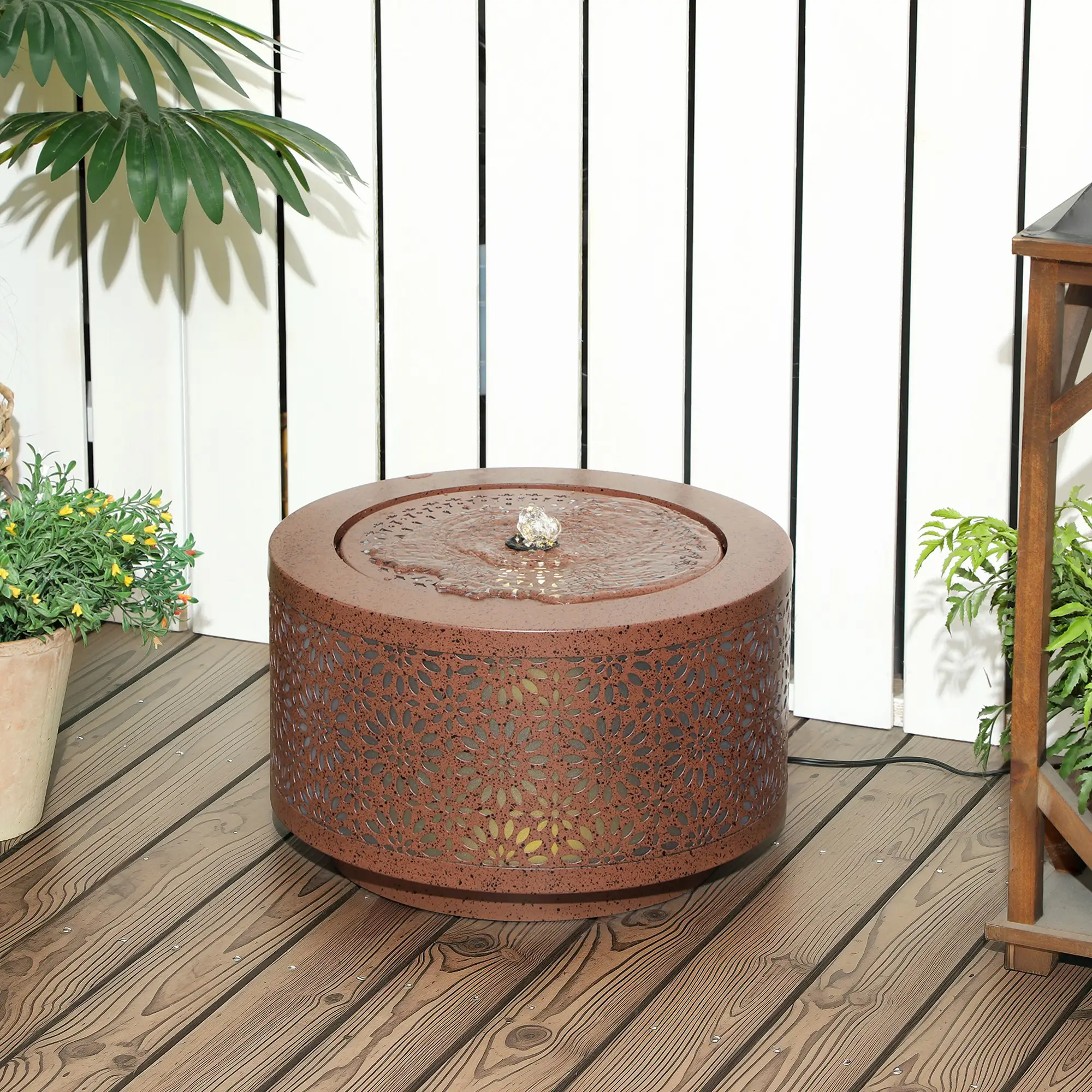 Outdoor Water Fountain with LED Lights, 10" Tall, Adjustable Flow, Brown - Image 8