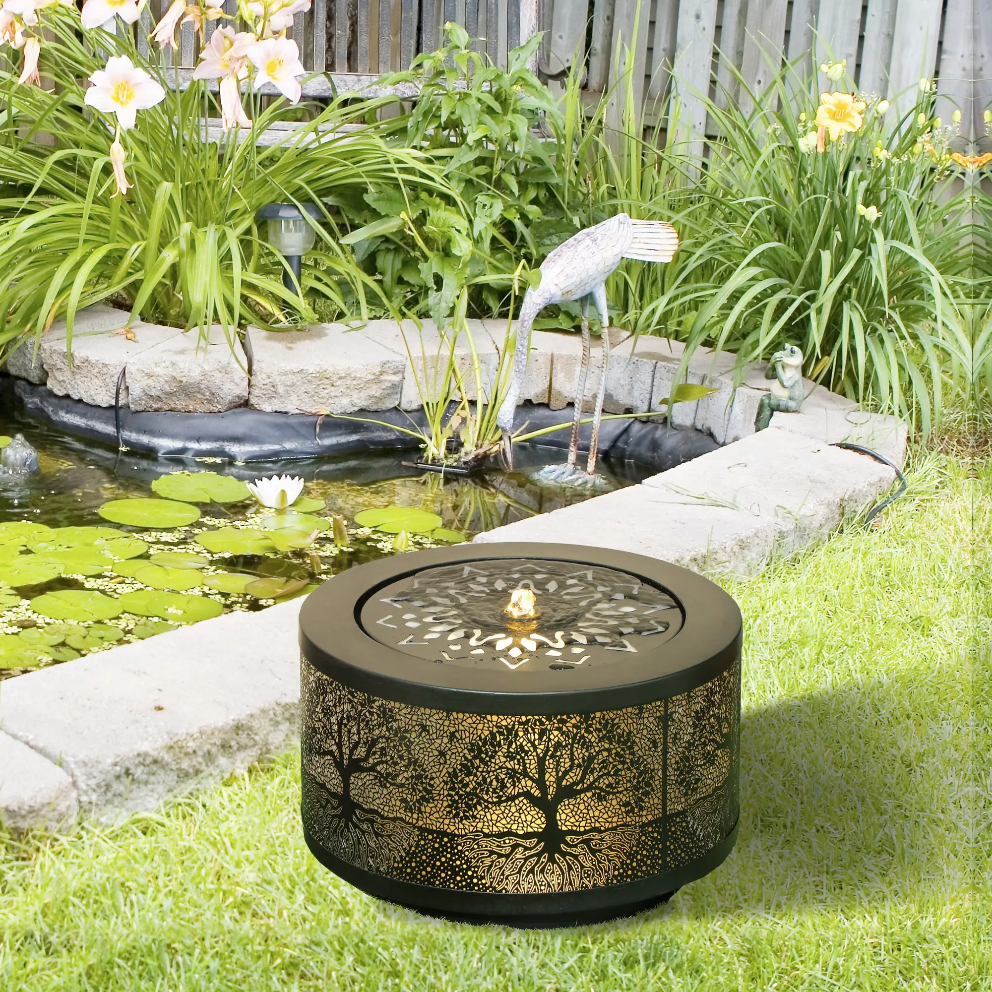 Outdoor Water Fountain with LED Lights, 10" Tall, Black - Image 10