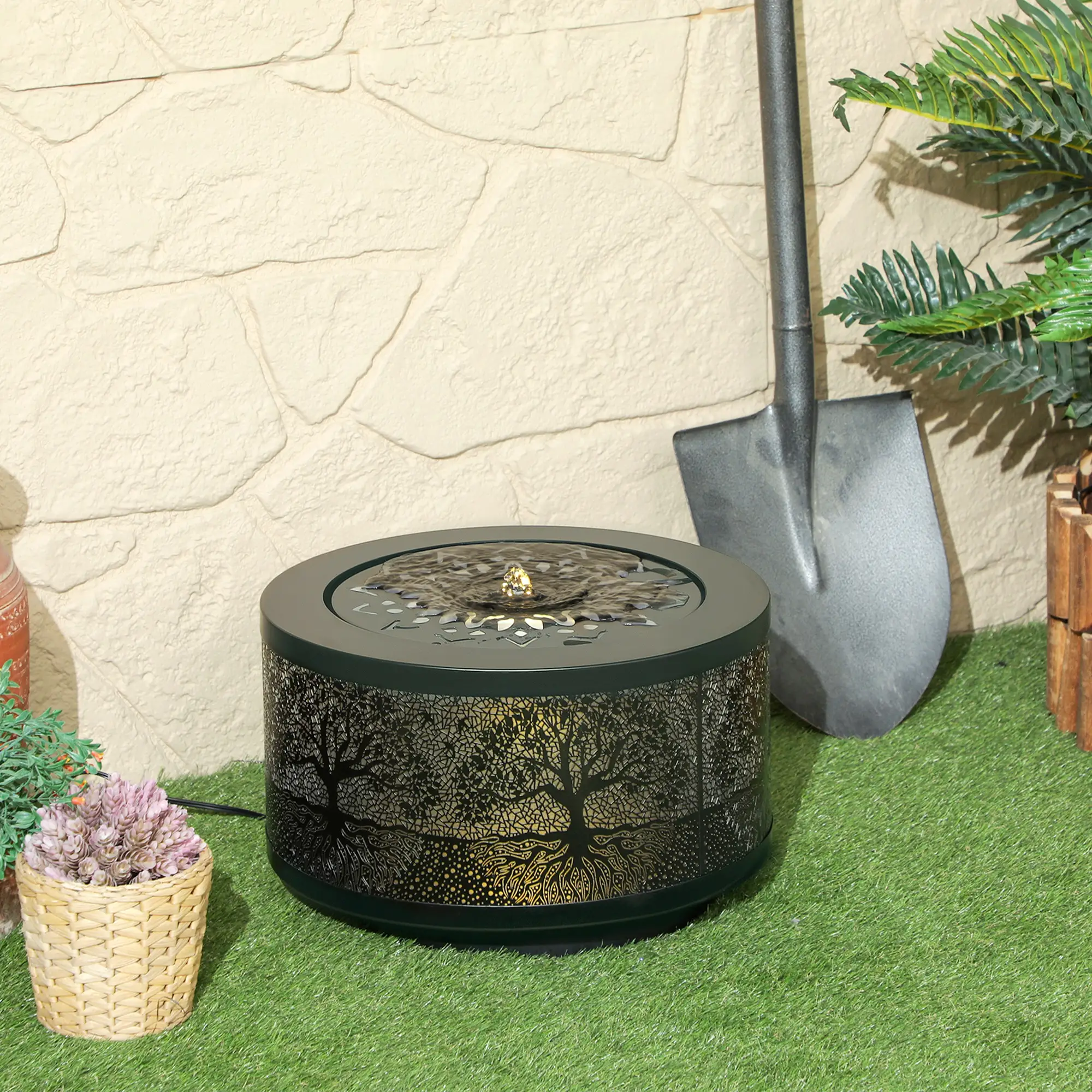 Outdoor Water Fountain with LED Lights, 10" Tall, Black - Image 2