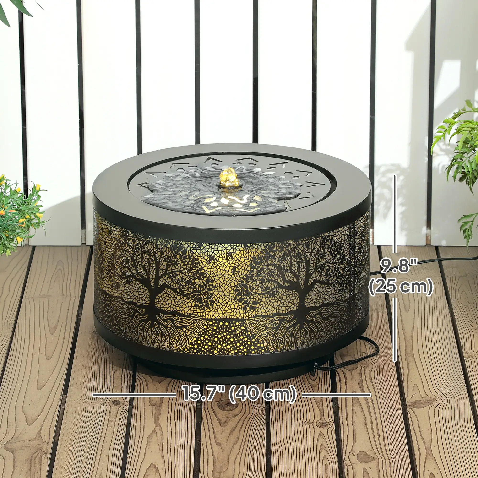 Outdoor Water Fountain with LED Lights, 10" Tall, Black - Image 3