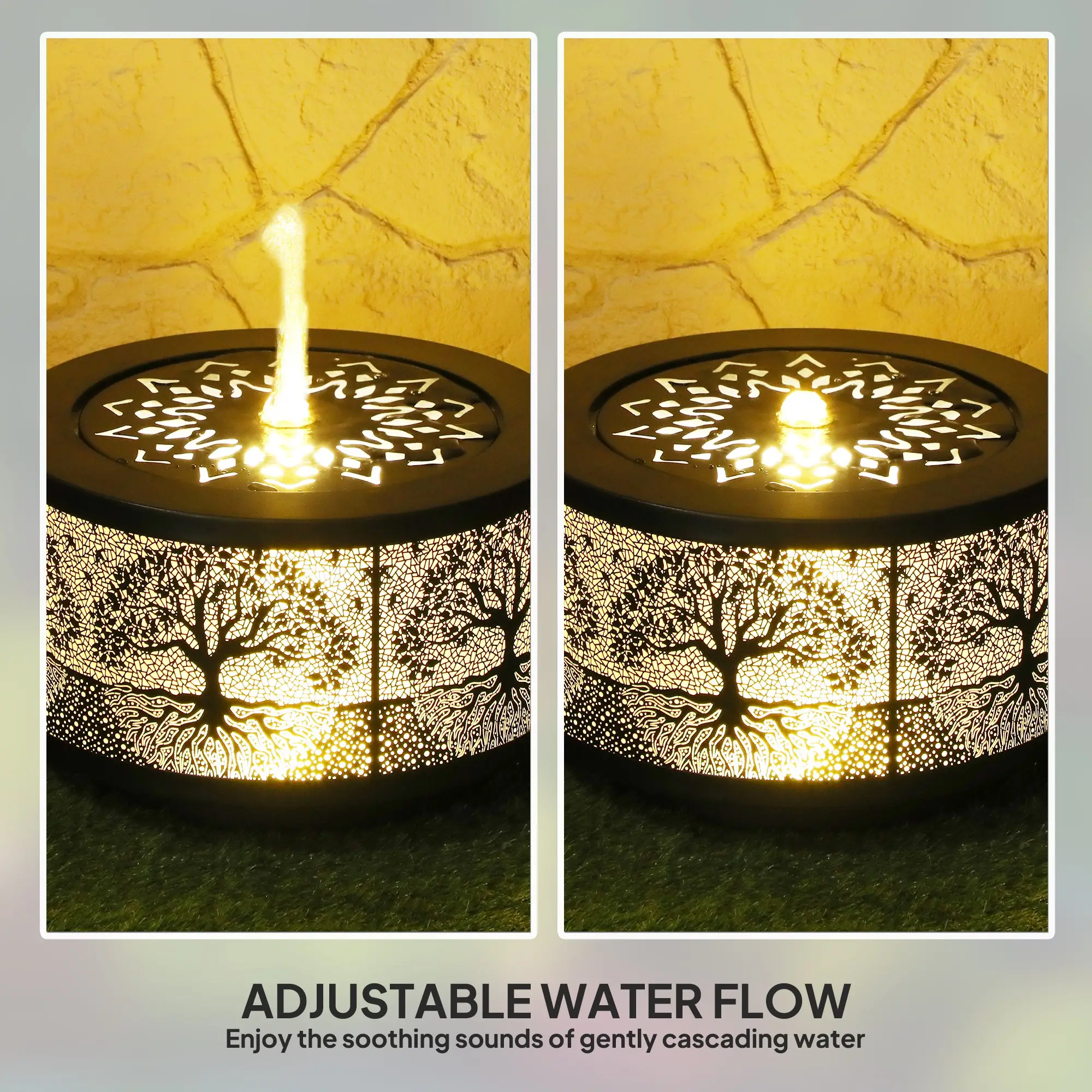 Outdoor Water Fountain with LED Lights, 10" Tall, Black - Image 5