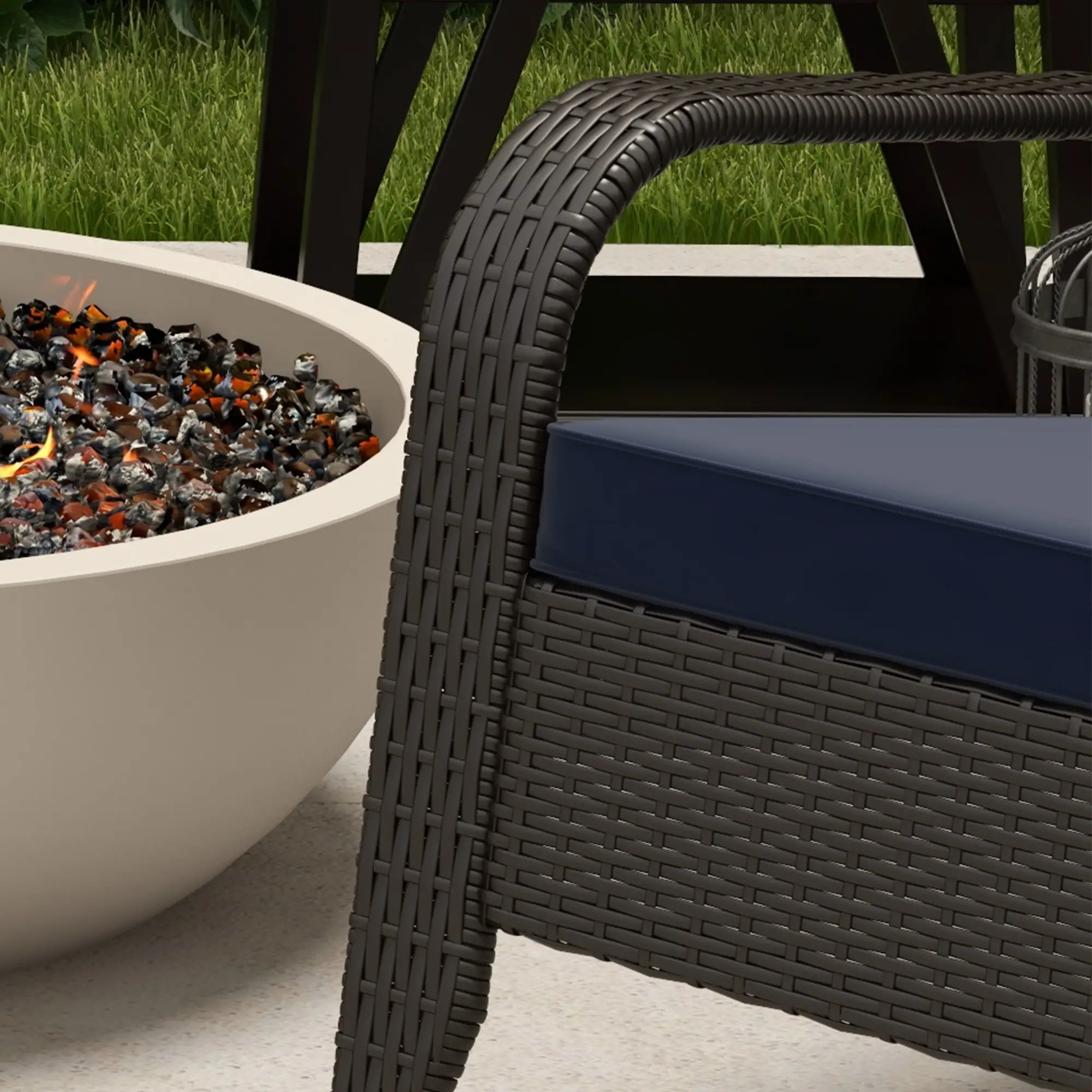 Outdoor Wicker Adirondack Chair, Rattan Muskoka Chair with Cushions, Dark Blue - Image 10