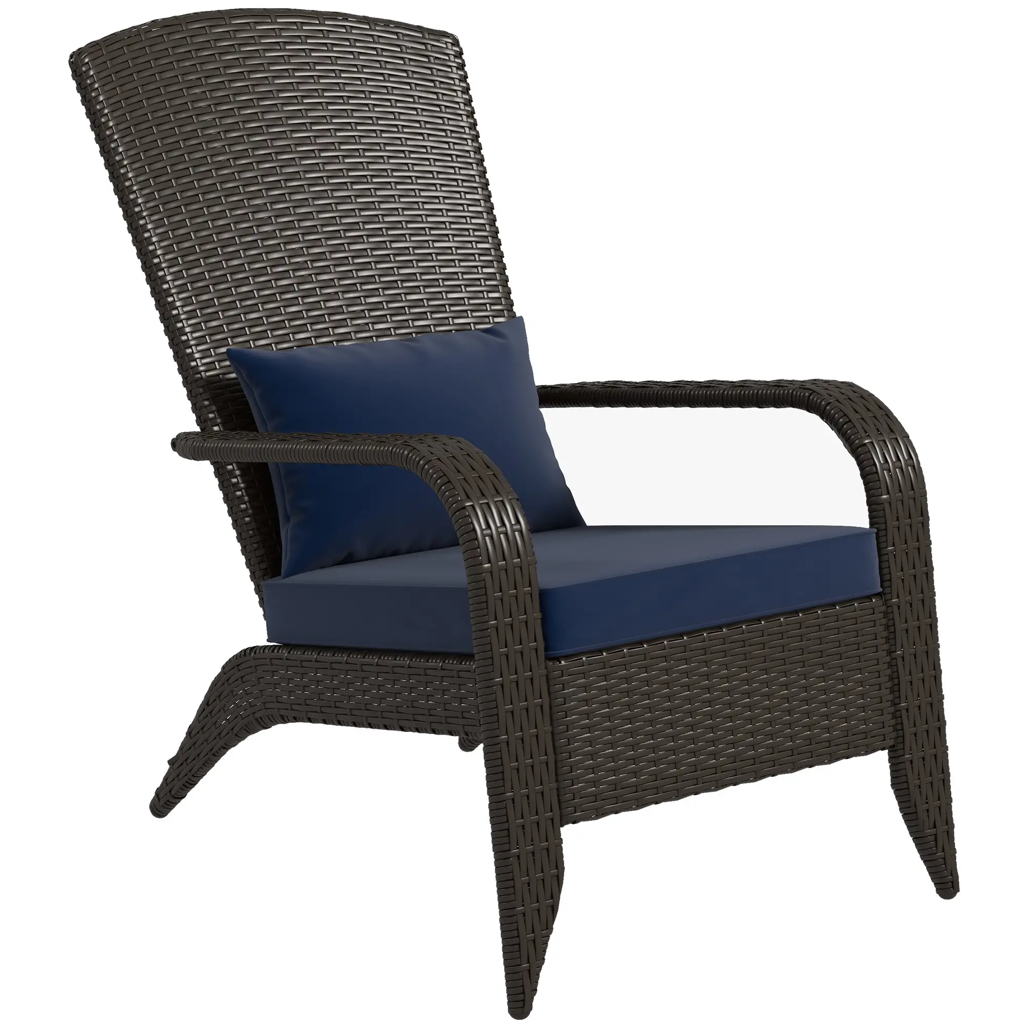 Outdoor Wicker Adirondack Chair, Rattan Muskoka Chair with Cushions, Dark Blue - Image 11