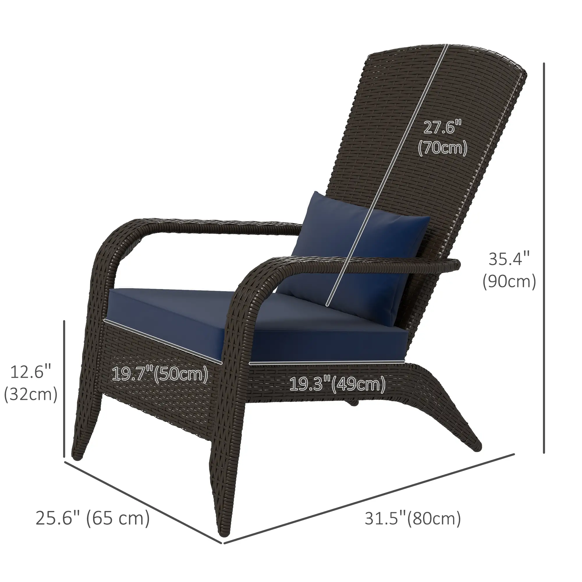 Outdoor Wicker Adirondack Chair, Rattan Muskoka Chair with Cushions, Dark Blue - Image 3