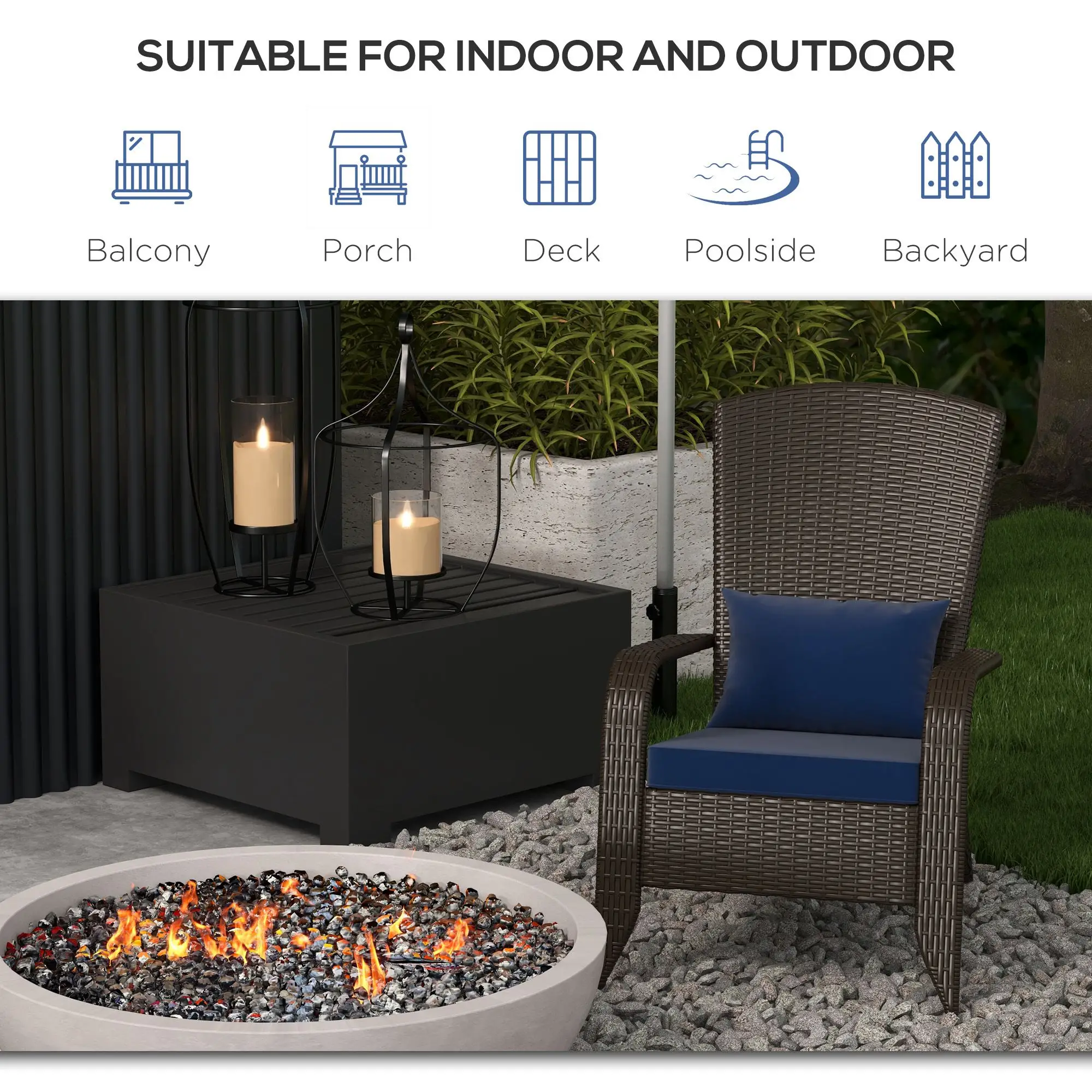 Outdoor Wicker Adirondack Chair, Rattan Muskoka Chair with Cushions, Dark Blue - Image 7