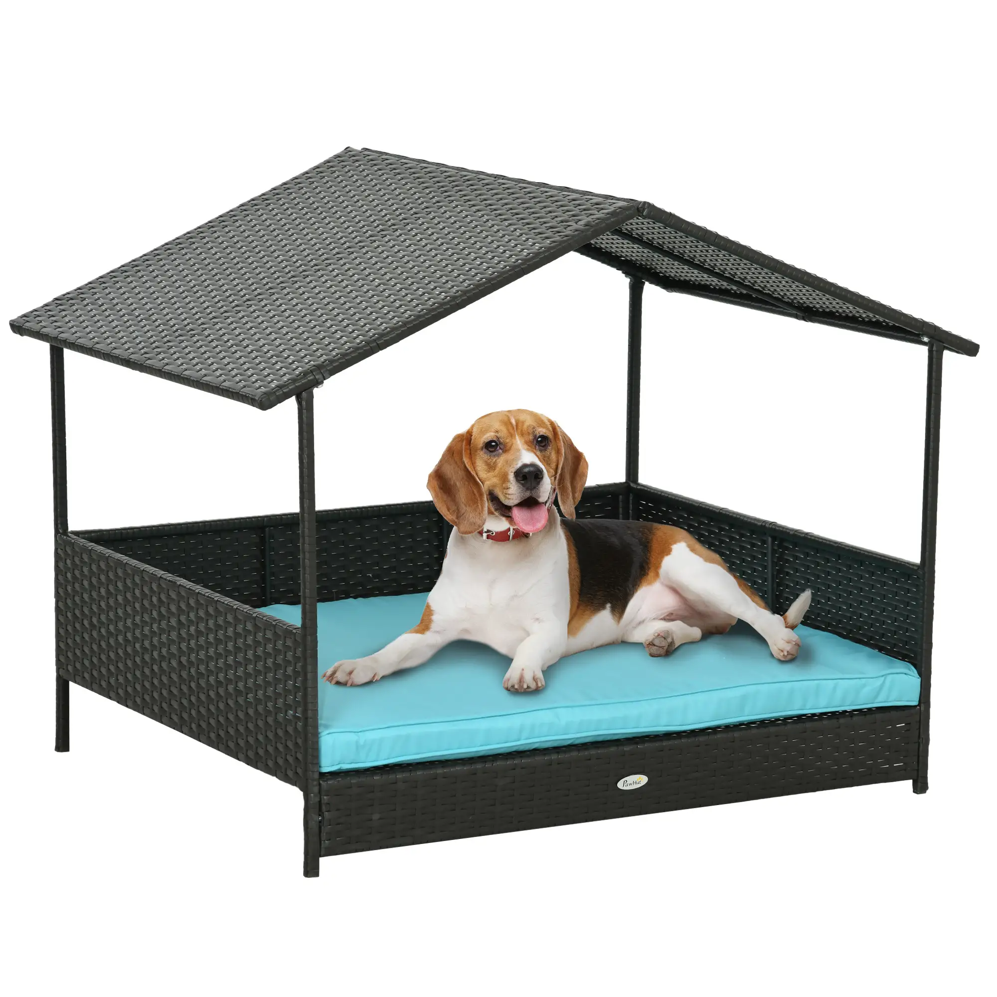 Outdoor Wicker Dog House, Soft Cushion Washable Cover, Medium Large, Blue - Image 11
