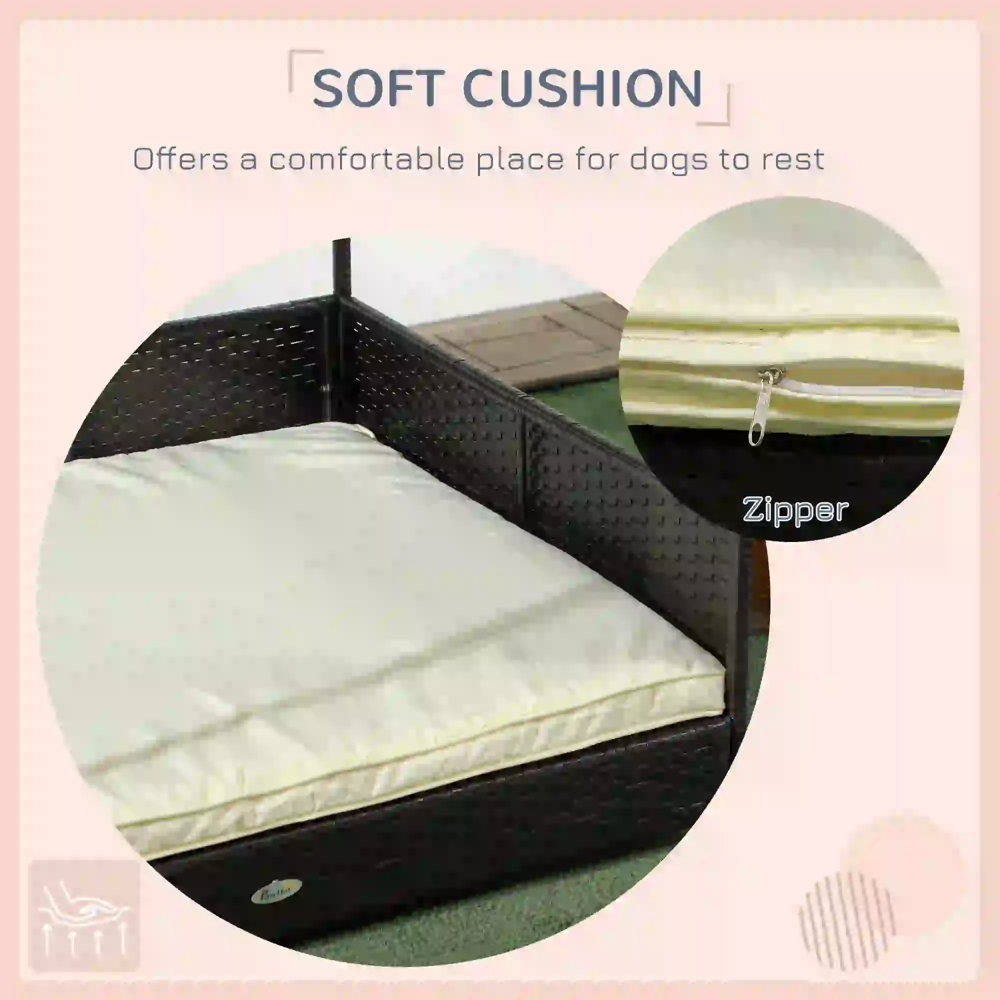 Outdoor Wicker Dog House, Soft Cushion Washable Cover, Medium Large, Cream White - Image 9