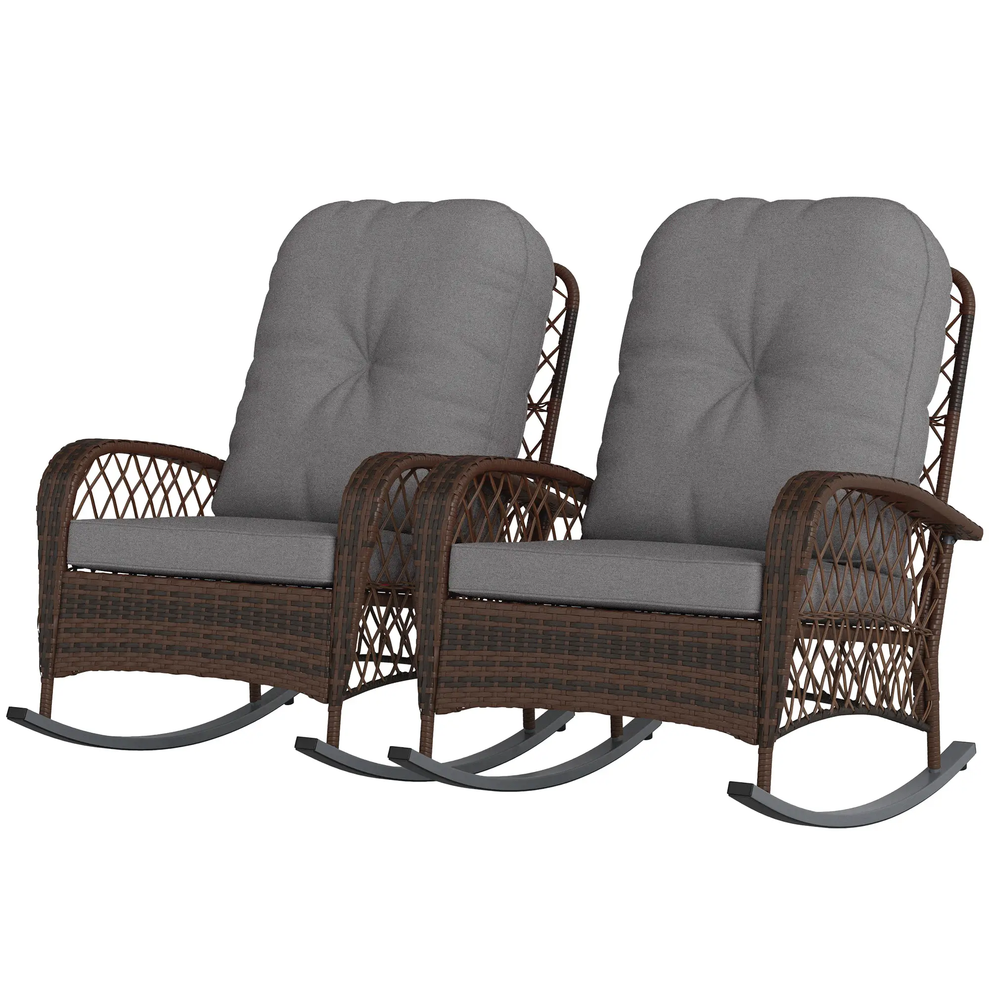 Outdoor Wicker Rattan Rocking Chair Set of 2, Patio Rocker with Cushions, Grey