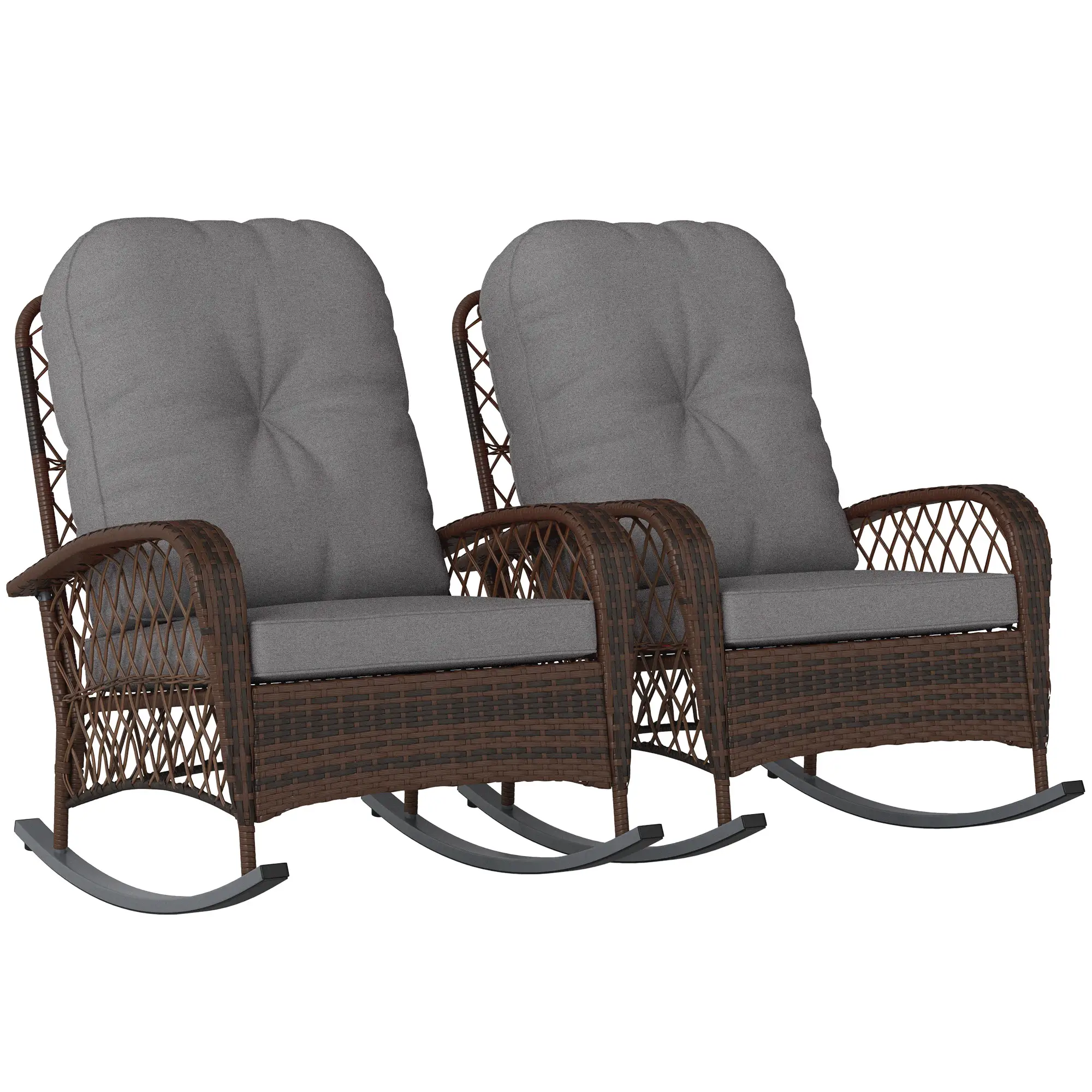Outdoor Wicker Rattan Rocking Chair Set of 2, Patio Rocker with Cushions, Grey - Image 11