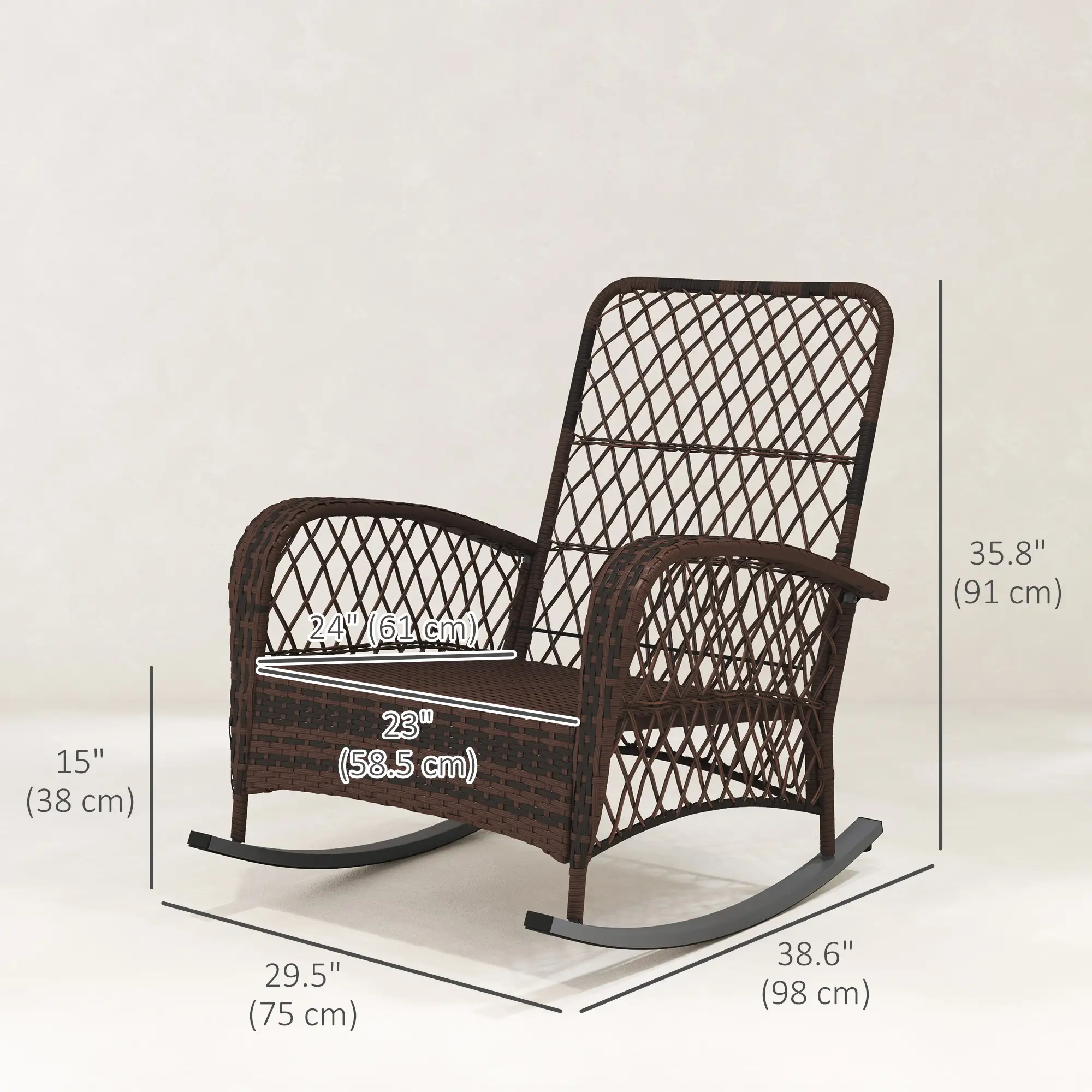 Outdoor Wicker Rattan Rocking Chair Set of 2, Patio Rocker with Cushions, Grey - Image 3
