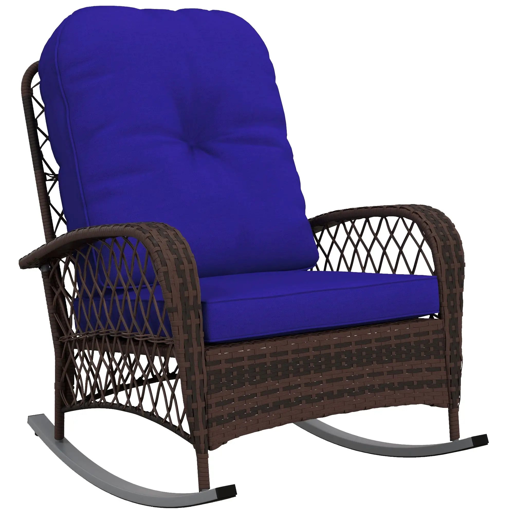 Outdoor Wicker Rattan Rocking Chair, Thick Cushions, Dark Blue - Image 11