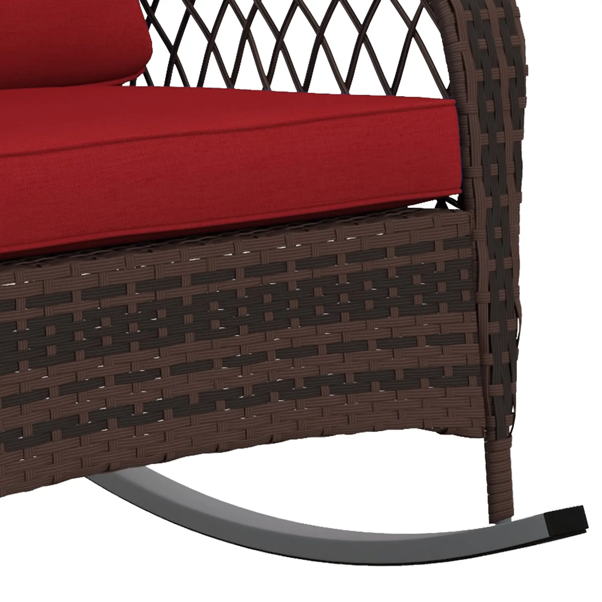 Outdoor Wicker Rattan Rocking Chair, Thick Cushions, Garden Backyard Porch, Red - Image 7