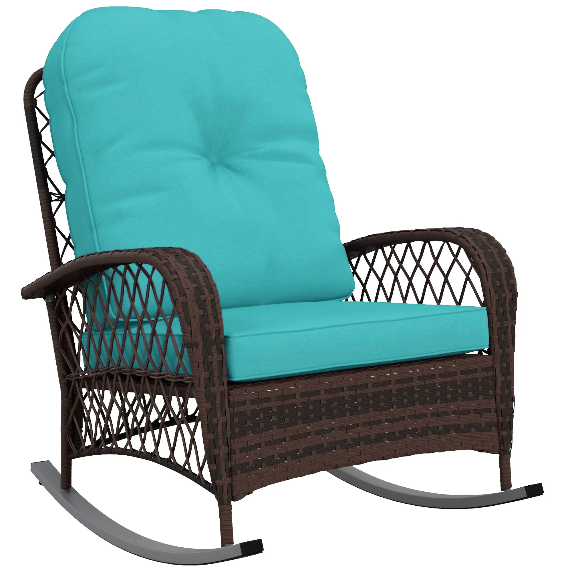 Outdoor Wicker Rattan Rocking Chair, Thick Cushions, Turquoise - Image 11