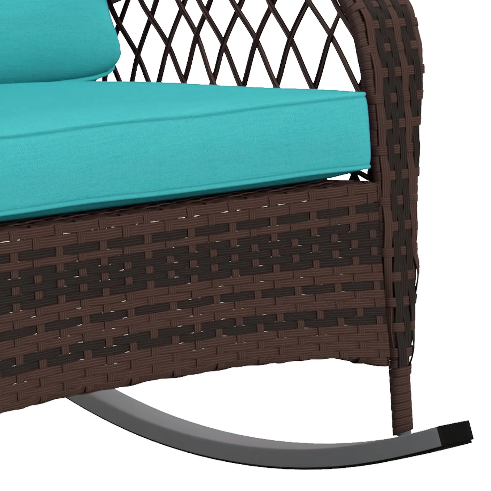 Outdoor Wicker Rattan Rocking Chair, Thick Cushions, Turquoise - Image 9