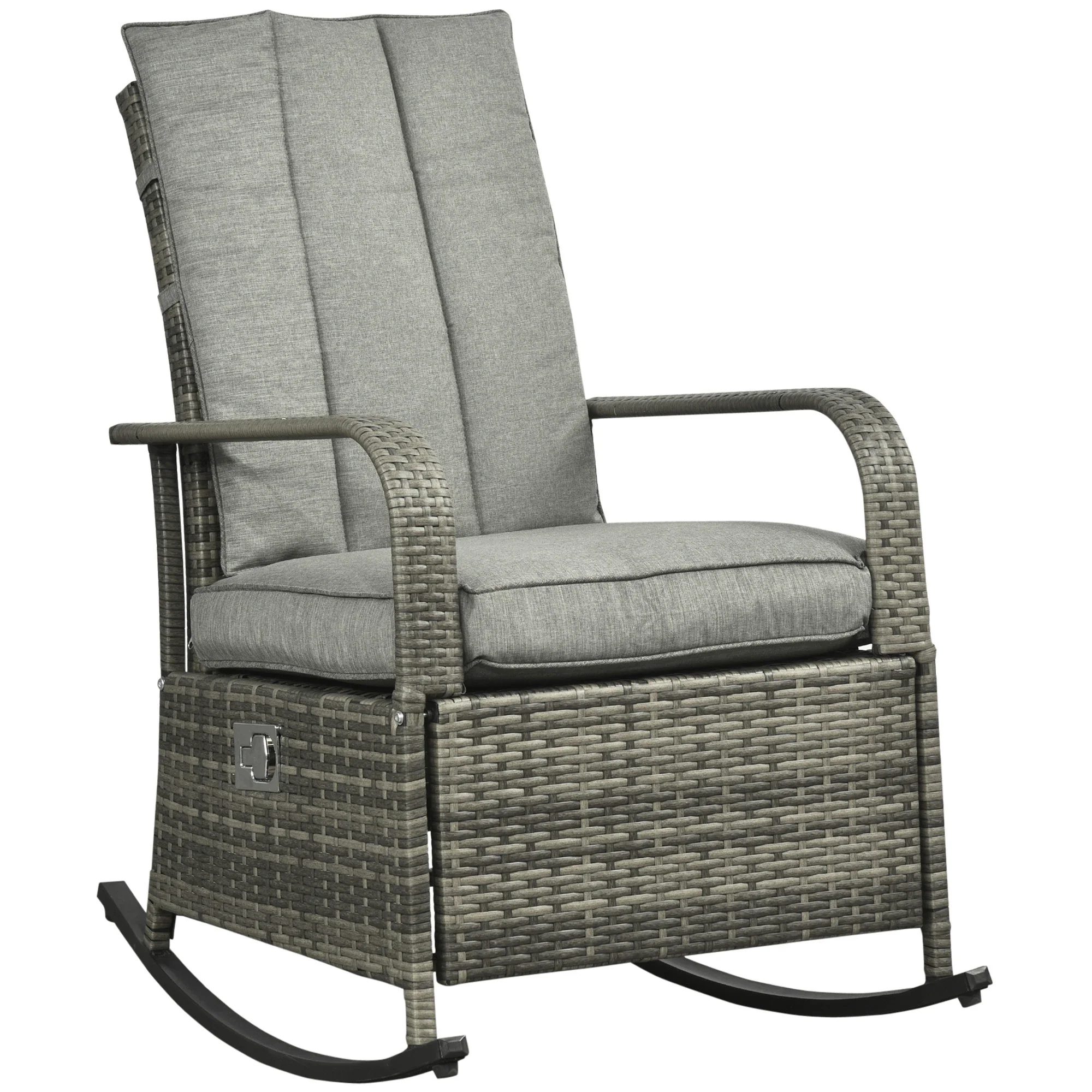 Outdoor Wicker Rocking Chair with Cushion, Adjustable Footrest, Grey