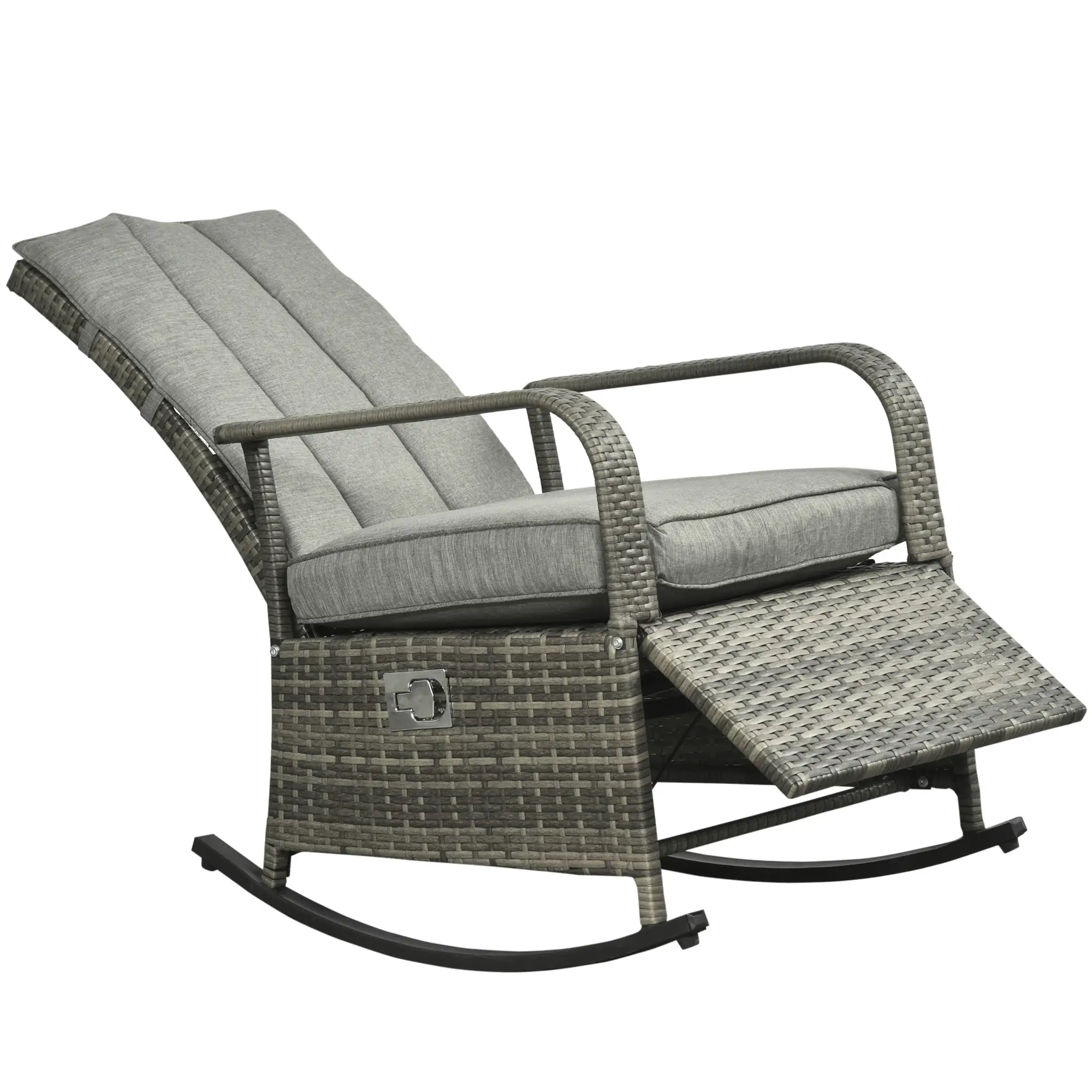 Outdoor Wicker Rocking Chair with Cushion, Adjustable Footrest, Grey - Image 13