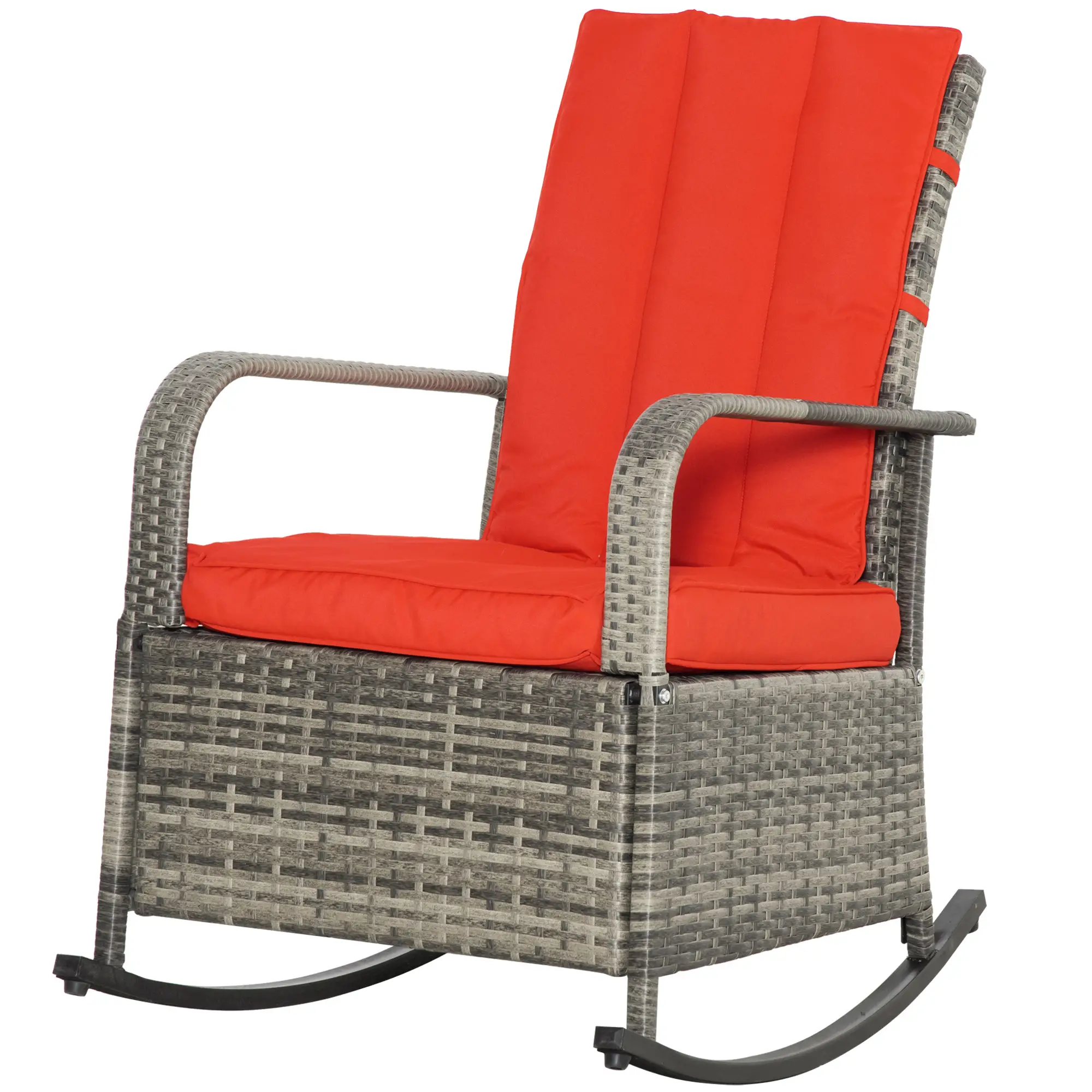 Outdoor Wicker Rocking Chair with Cushion, PE Rattan Recliner, Adjustable Footrest, Red - Image 13