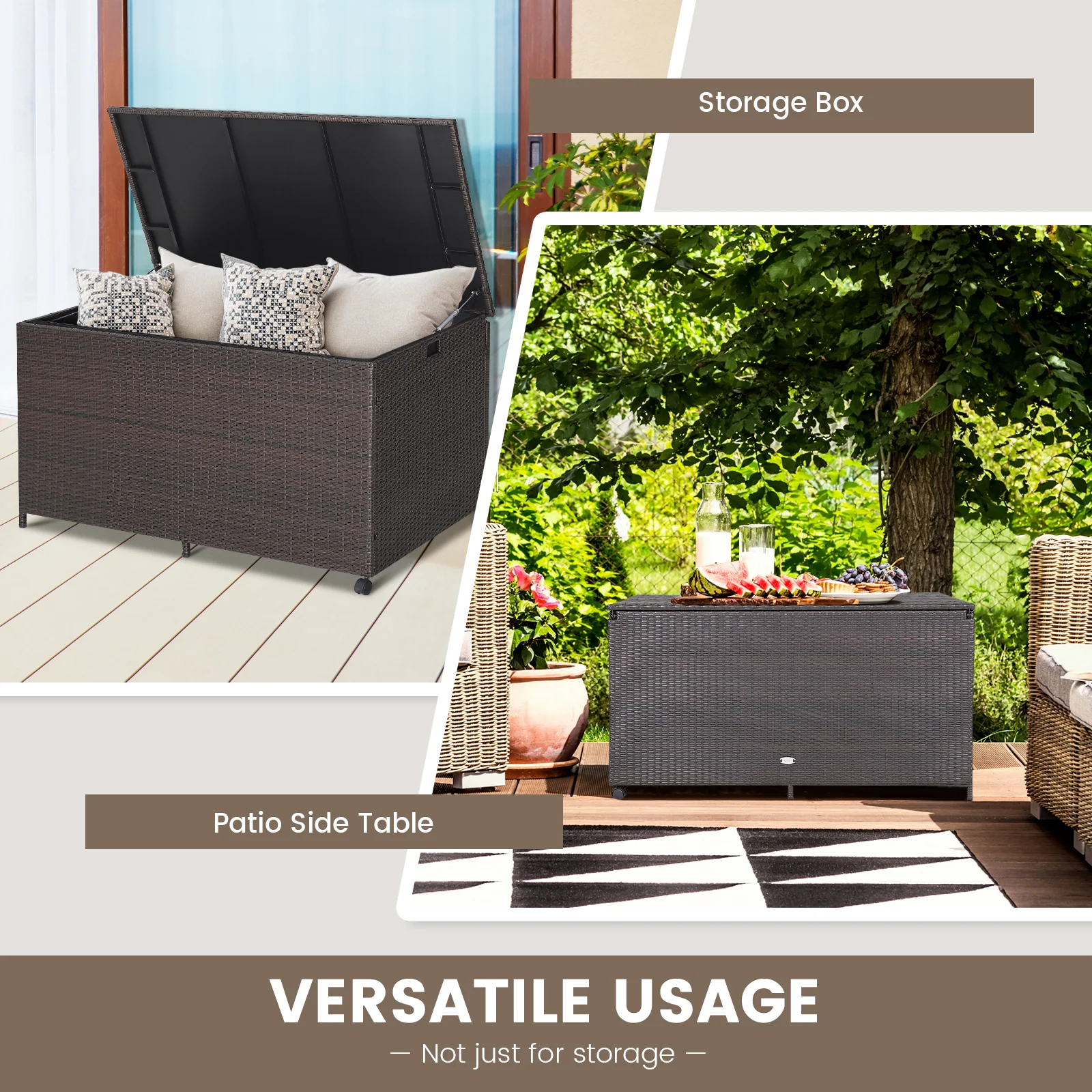 Outdoor Wicker Storage Box, 133 Gallon, Brown - Image 8