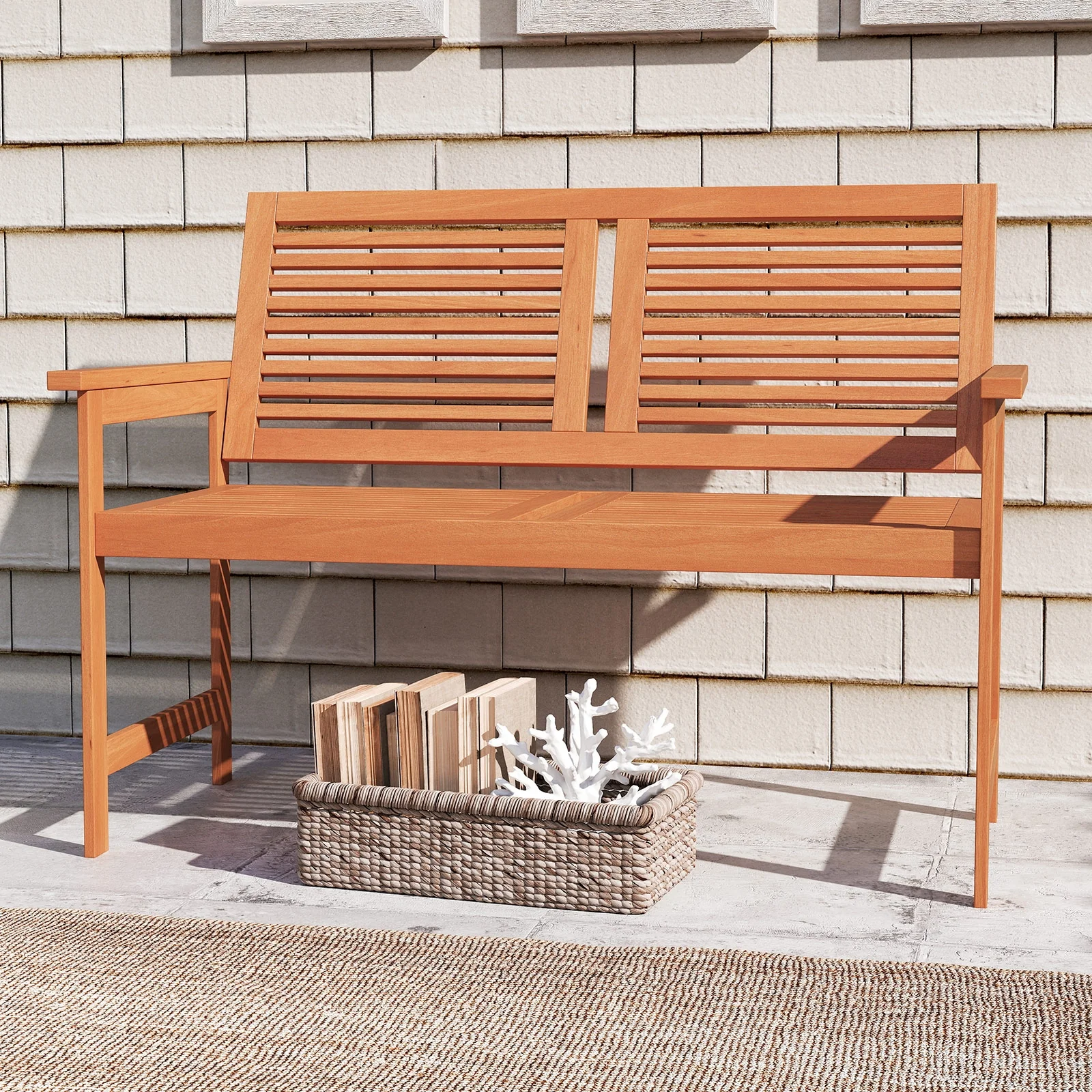 Outdoor Wooden Bench, 2-Person Patio Bench, Natural - Image 2