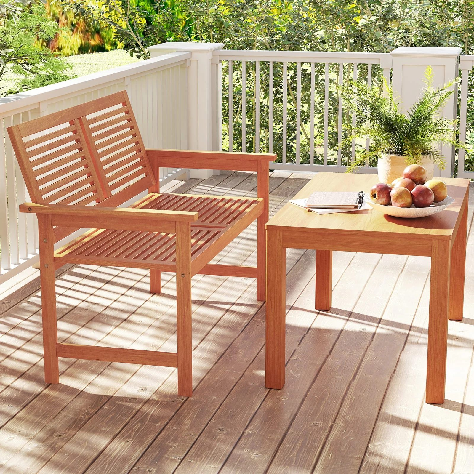 Outdoor Wooden Bench, 2-Person Patio Bench, Natural - Image 3