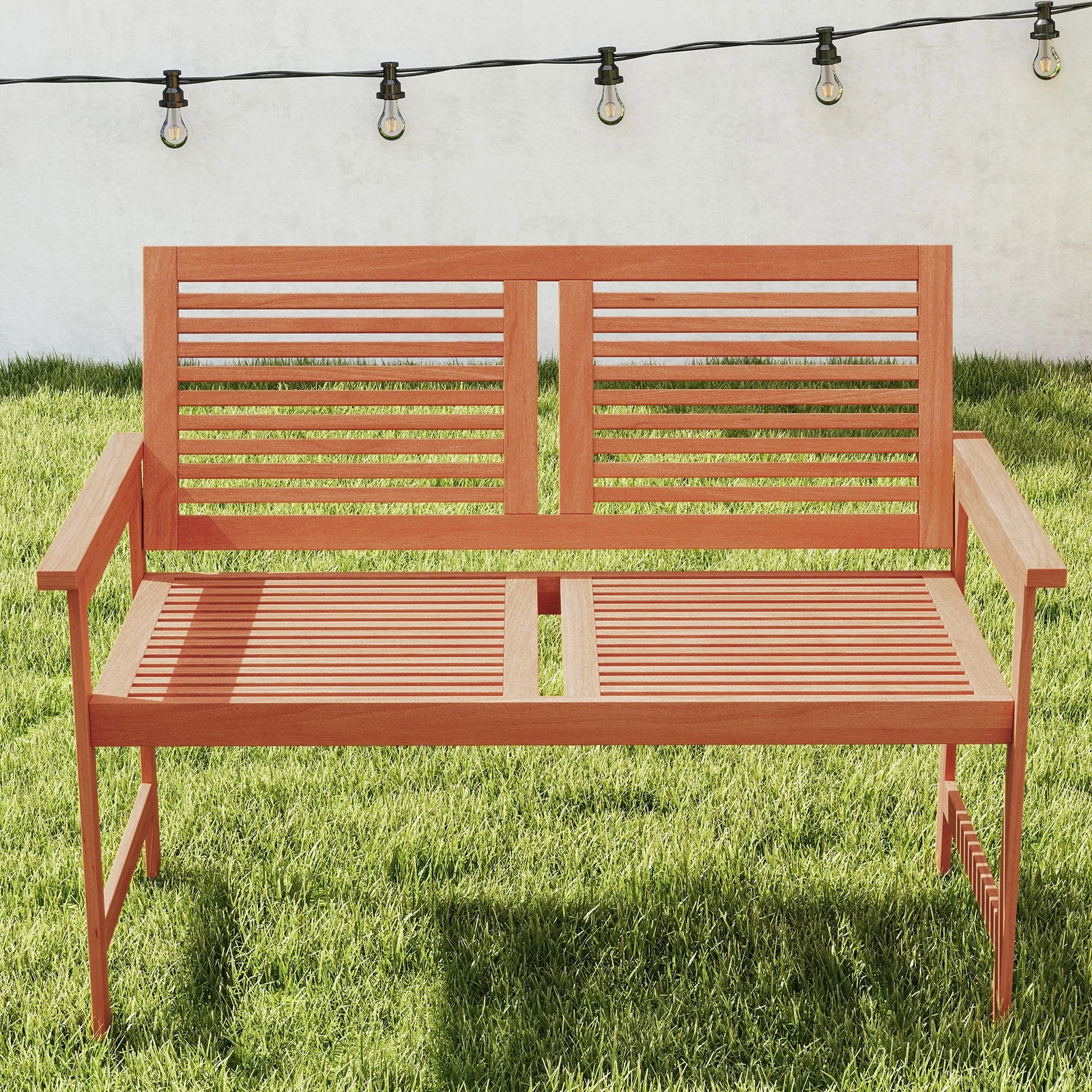 Outdoor Wooden Bench, 2-Person Patio Bench, Natural - Image 6