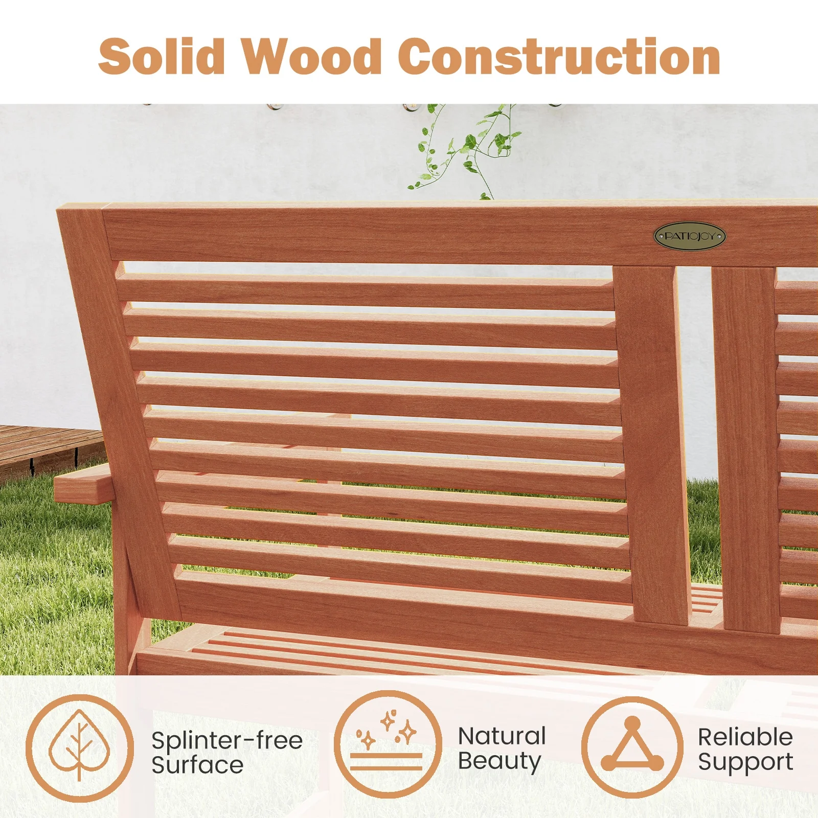 Outdoor Wooden Bench, 2-Person Patio Bench, Natural - Image 7