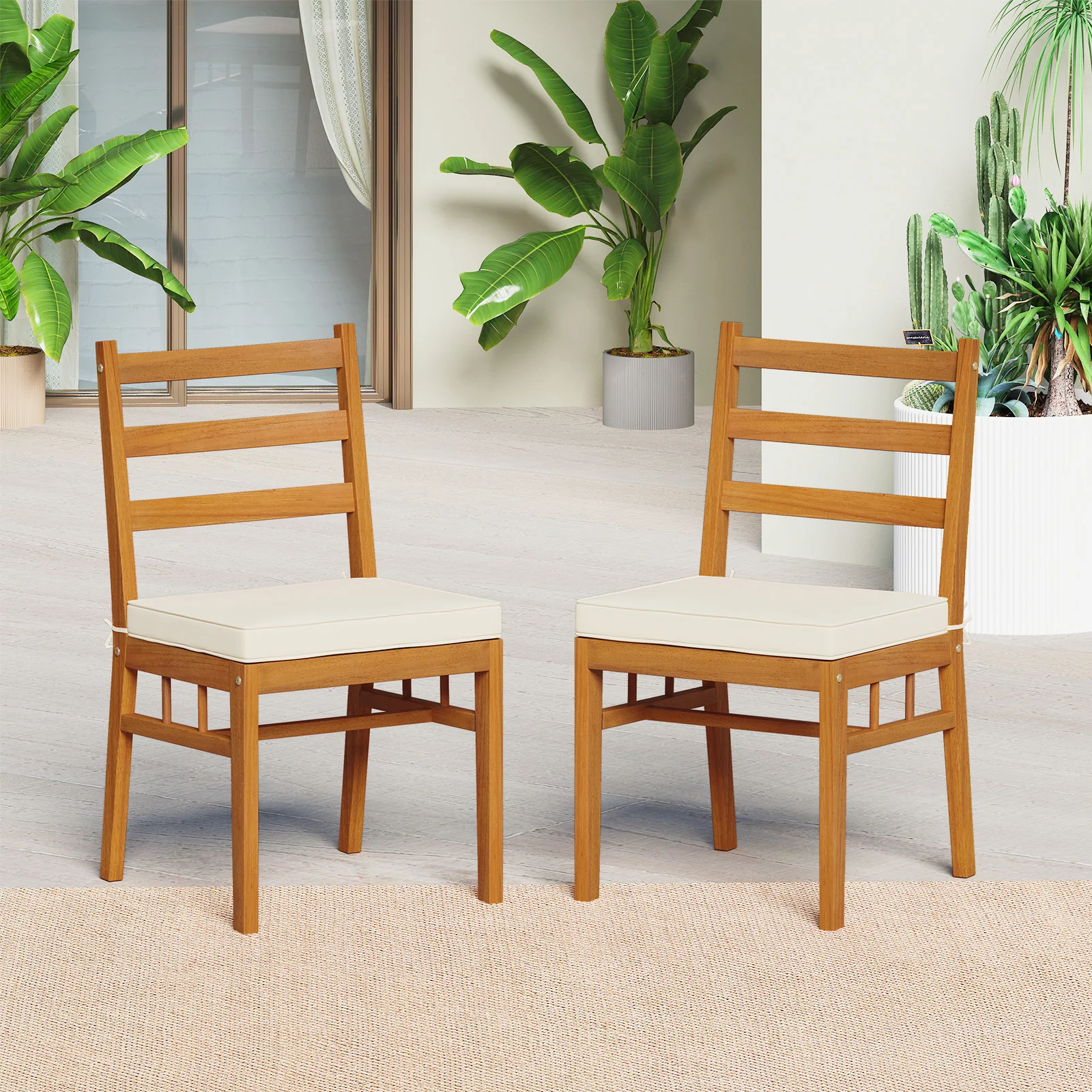 Outdoor Wooden Dining Chair Set, 4 Chairs, White - Image 3