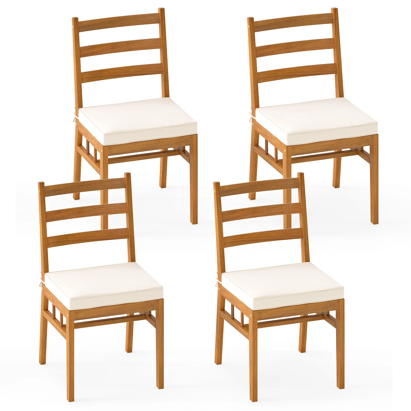 Outdoor Wooden Dining Chair Set, 4 Chairs, White - Image 4