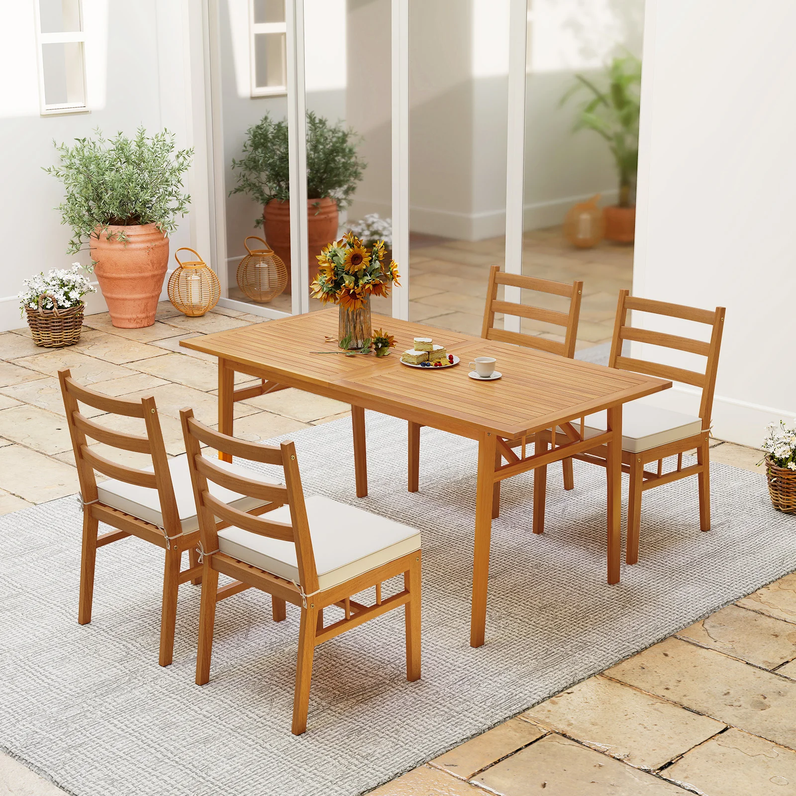 Outdoor Wooden Dining Chair Set, 4 Chairs, White - Image 7