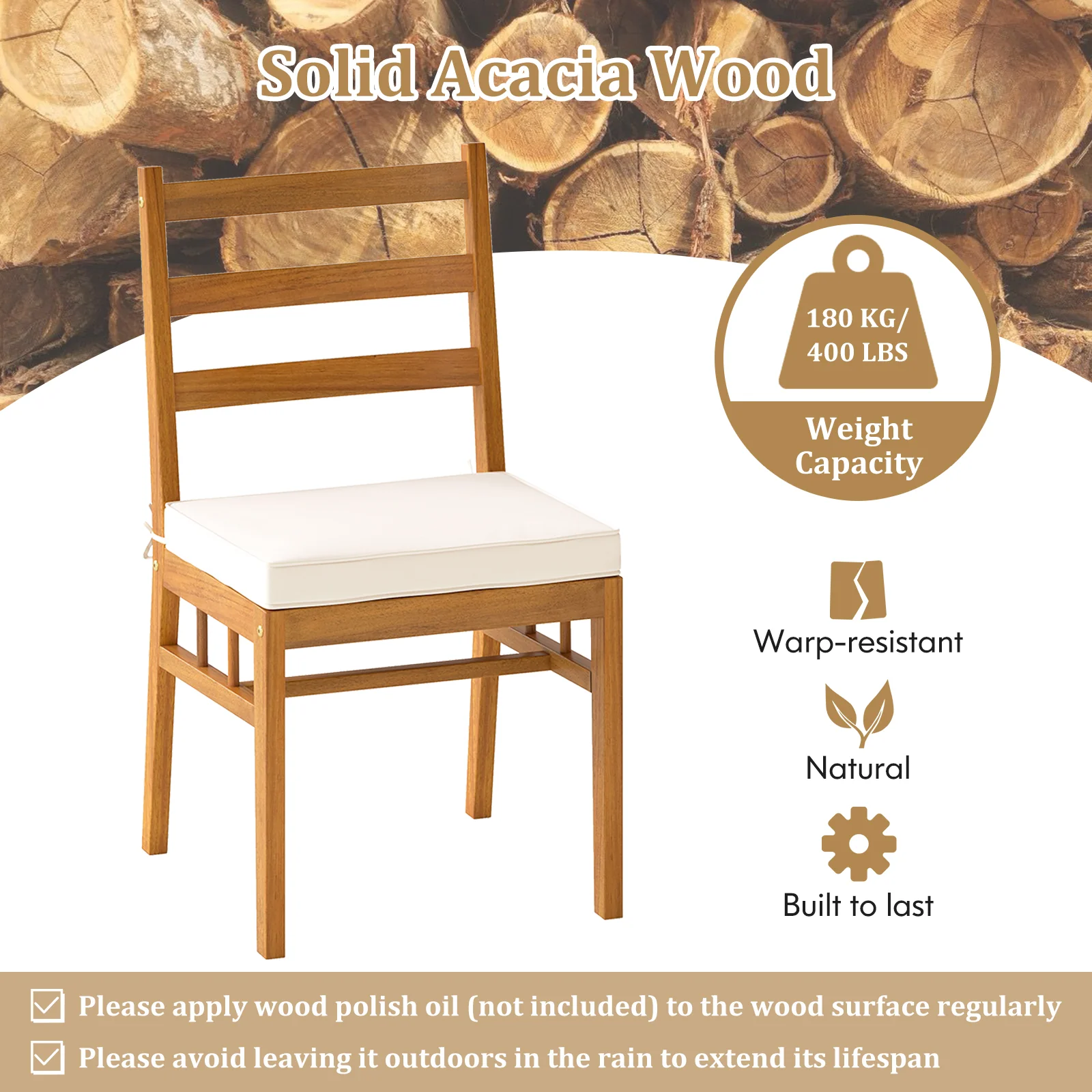 Outdoor Wooden Dining Chair Set, 4 Chairs, White - Image 8
