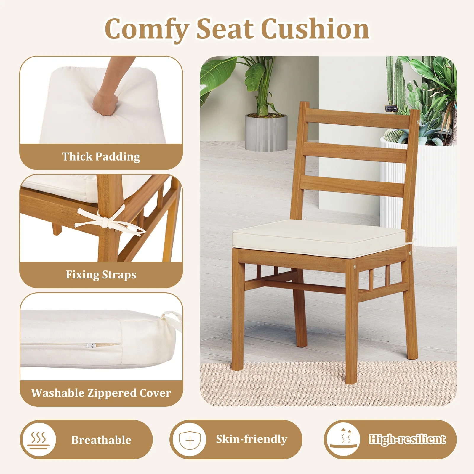 Outdoor Wooden Dining Chair Set, 4 Chairs, White - Image 9