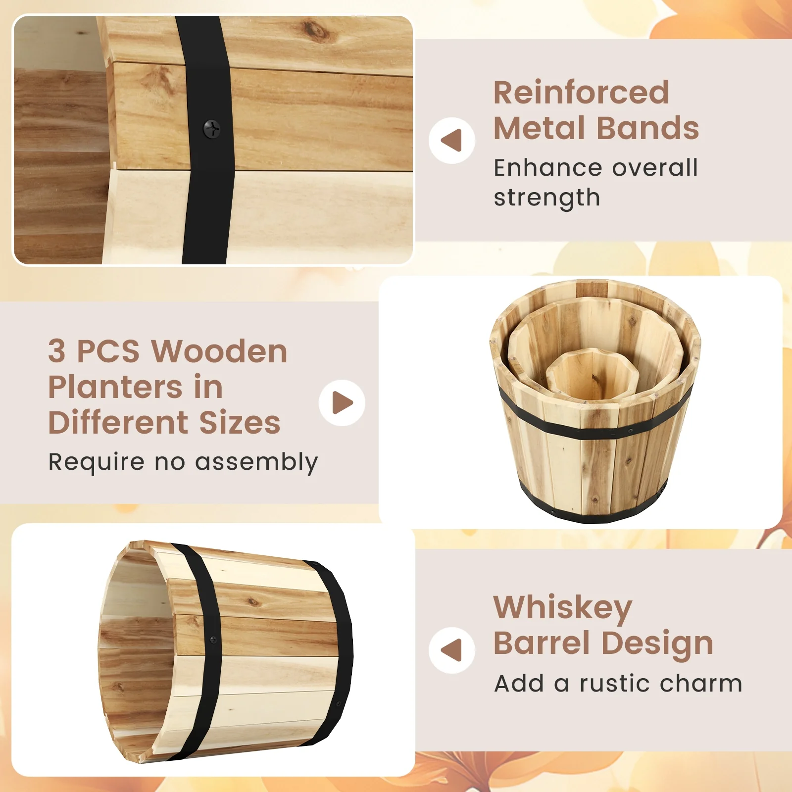 Outdoor Wooden Planter Box Set, 3 Pack, Natural - Image 10