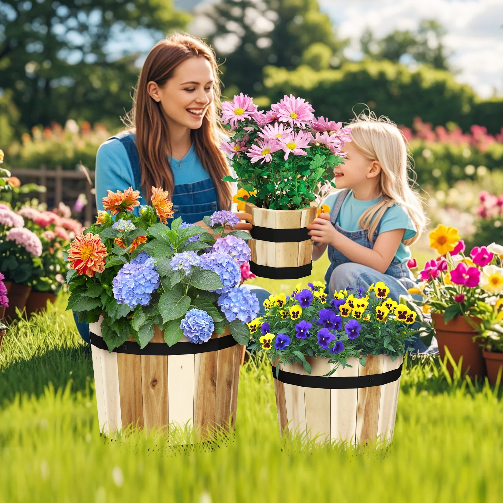 Outdoor Wooden Planter Box Set, 3 Pack, Natural - Image 3