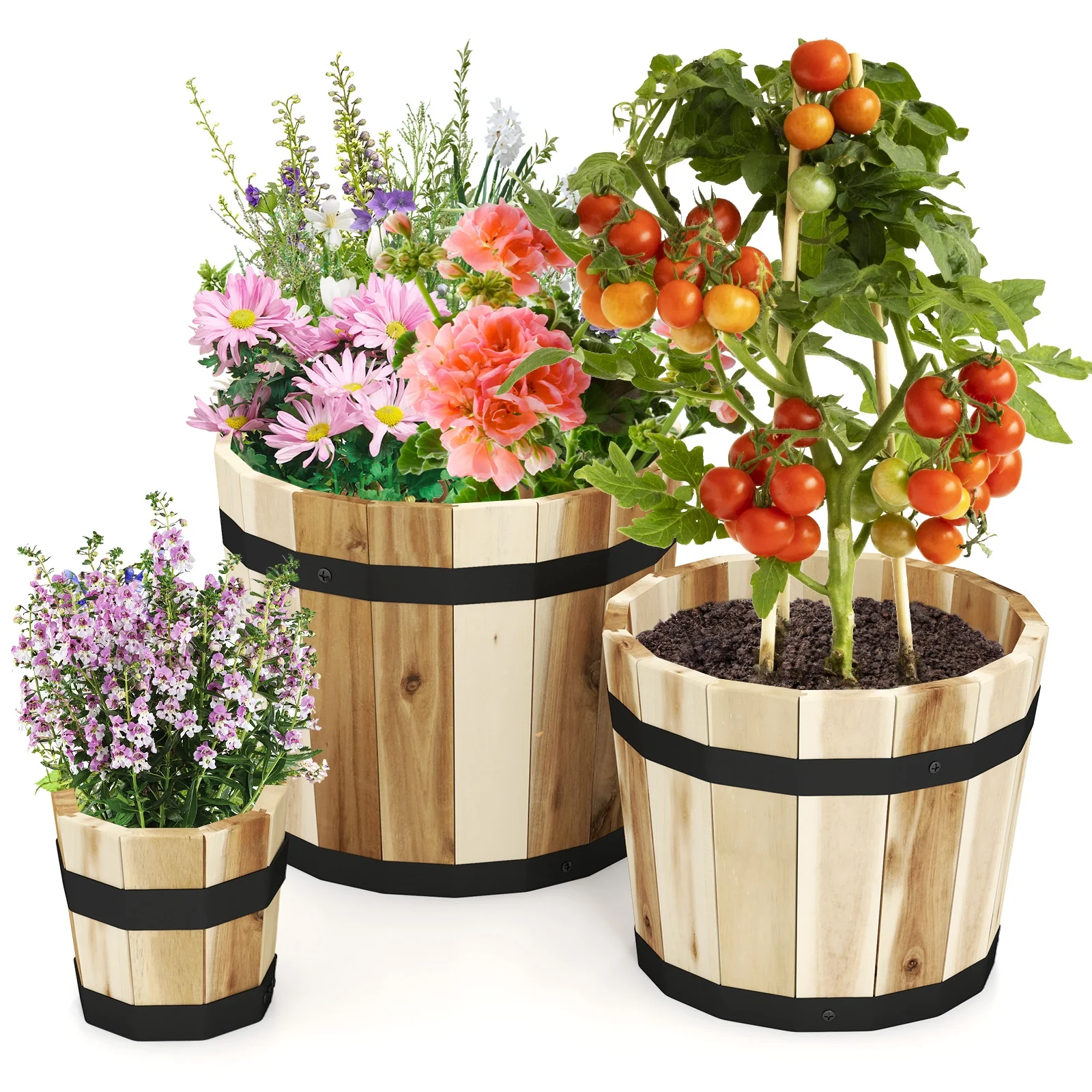 Outdoor Wooden Planter Box Set, 3 Pack, Natural - Image 4