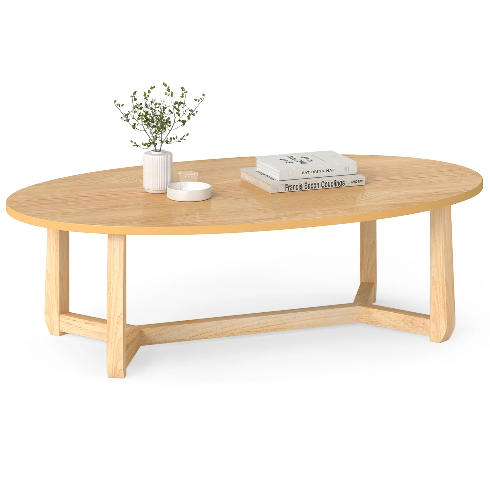 Oval Coffee Table 46 Inches, Natural Wooden Accent Table
