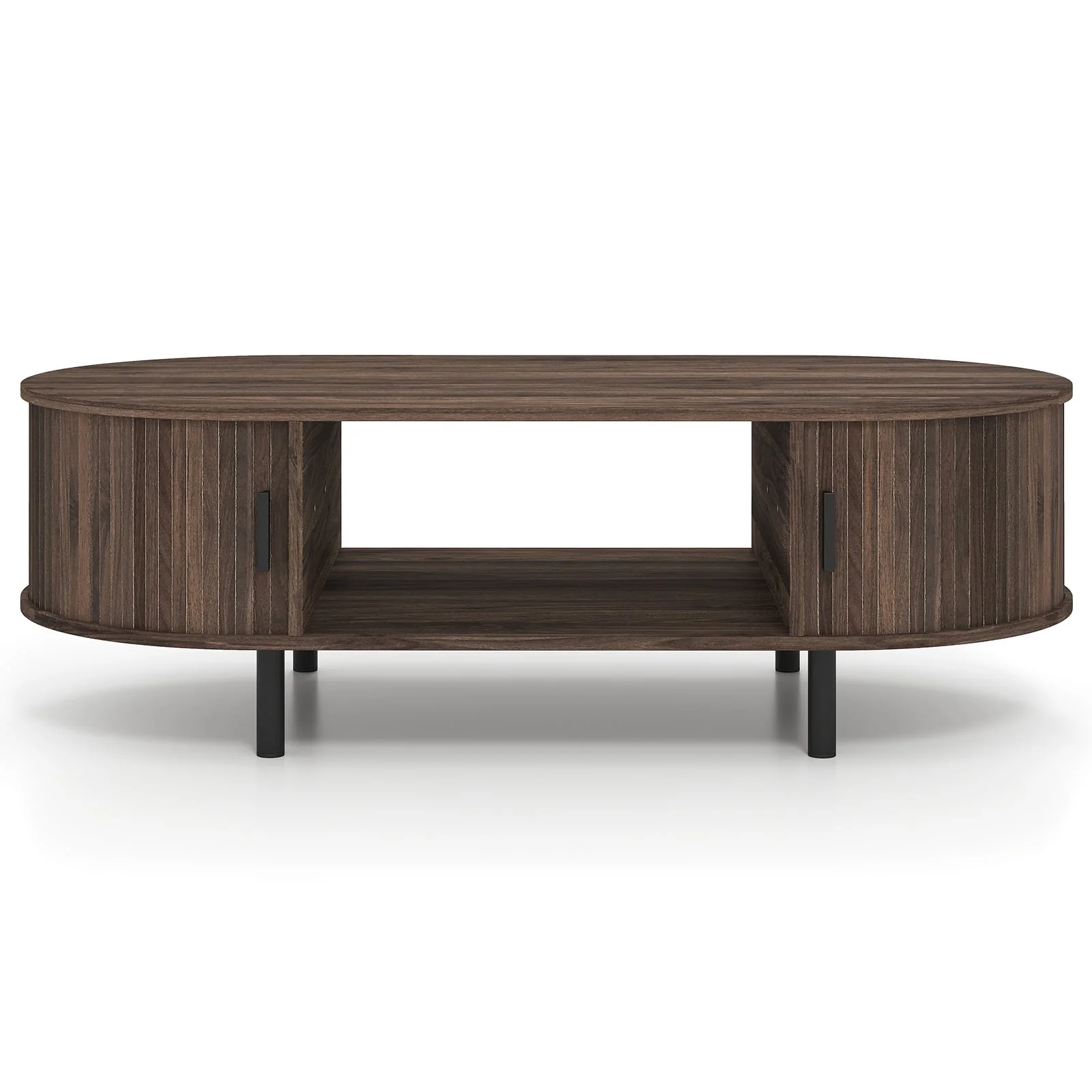 Oval Coffee Table, 47.5inch, Wooden Center Table With Storage, Walnut - Image 4