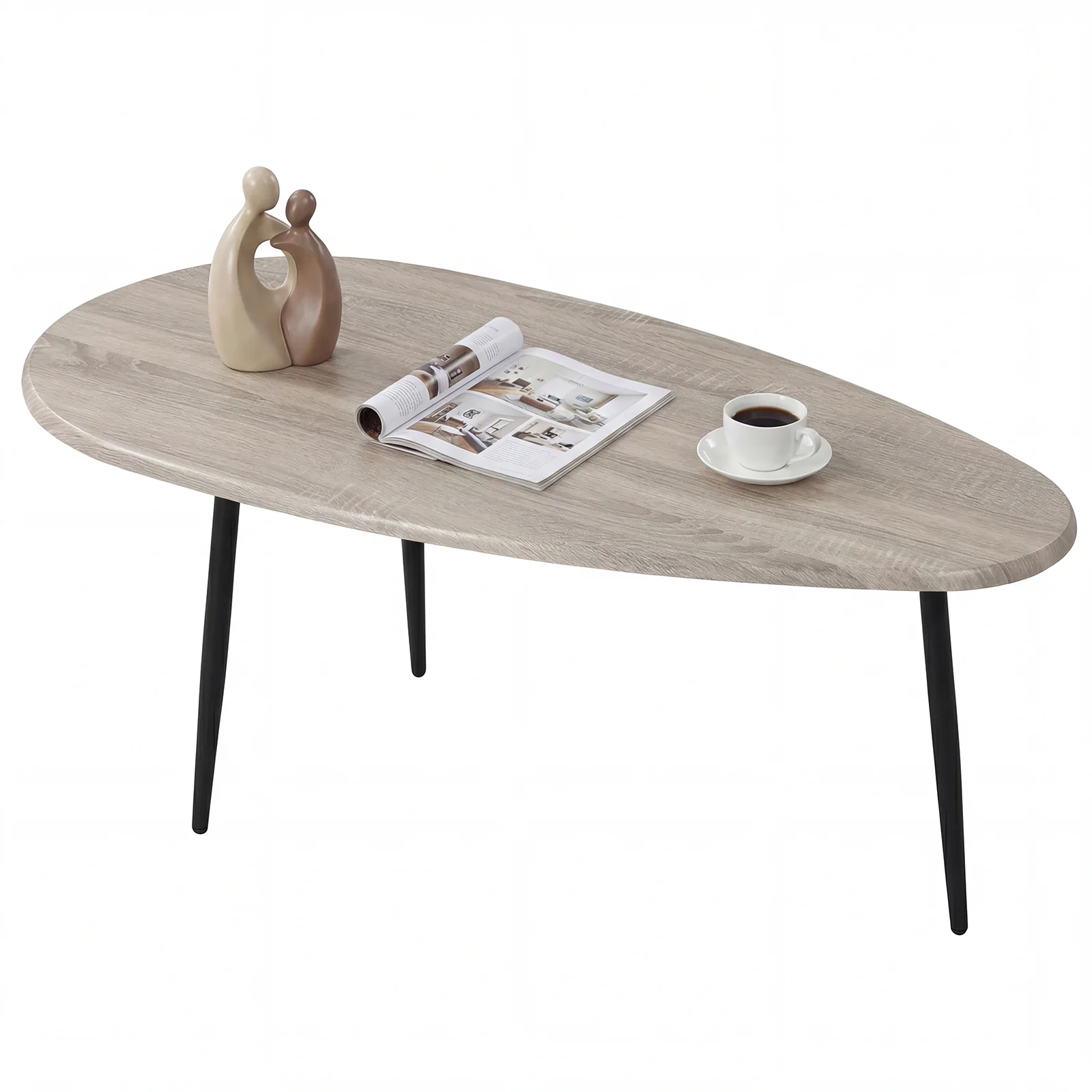 Oval Coffee Table, Mid Century Center Table, Gray