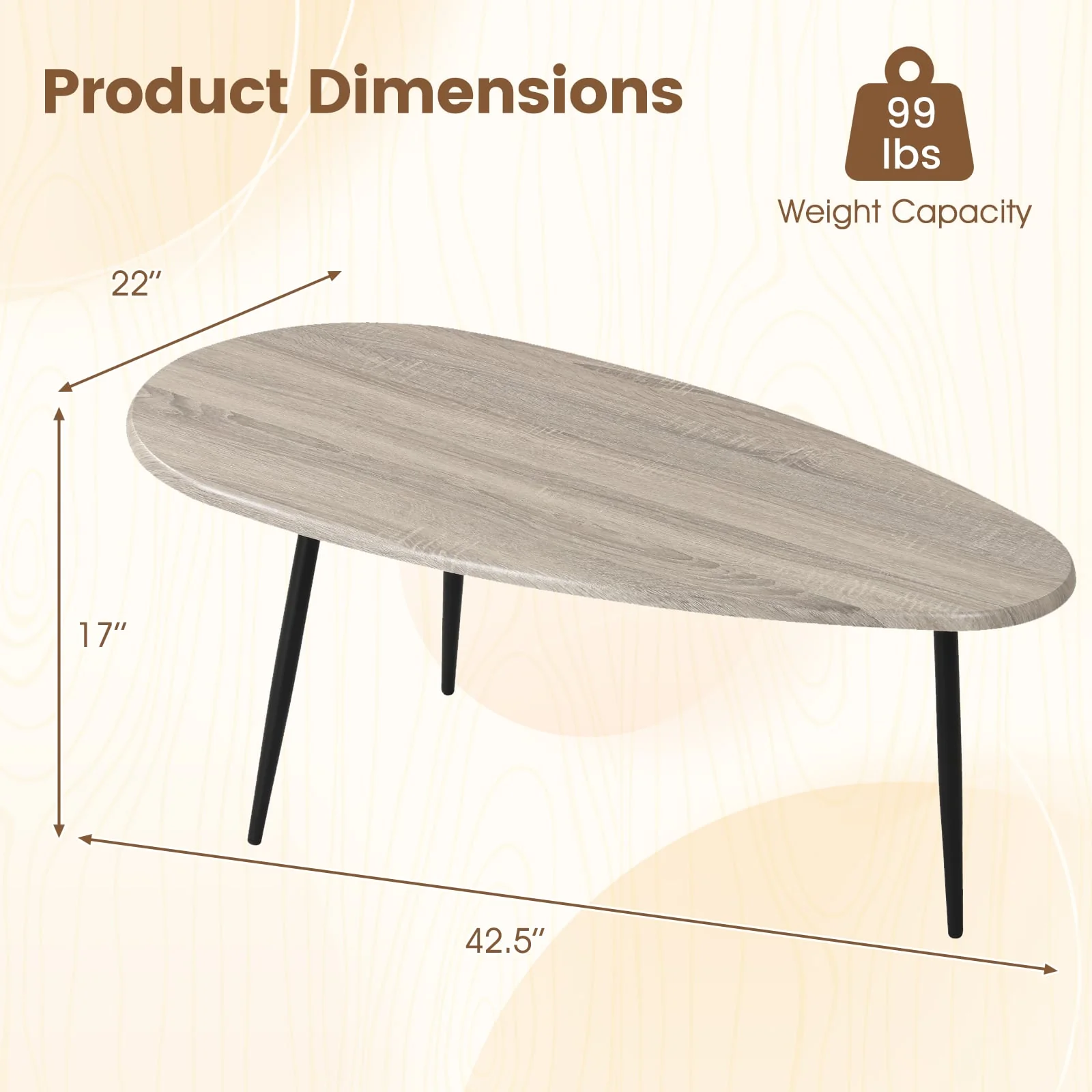 Oval Coffee Table, Mid Century Center Table, Gray - Image 5