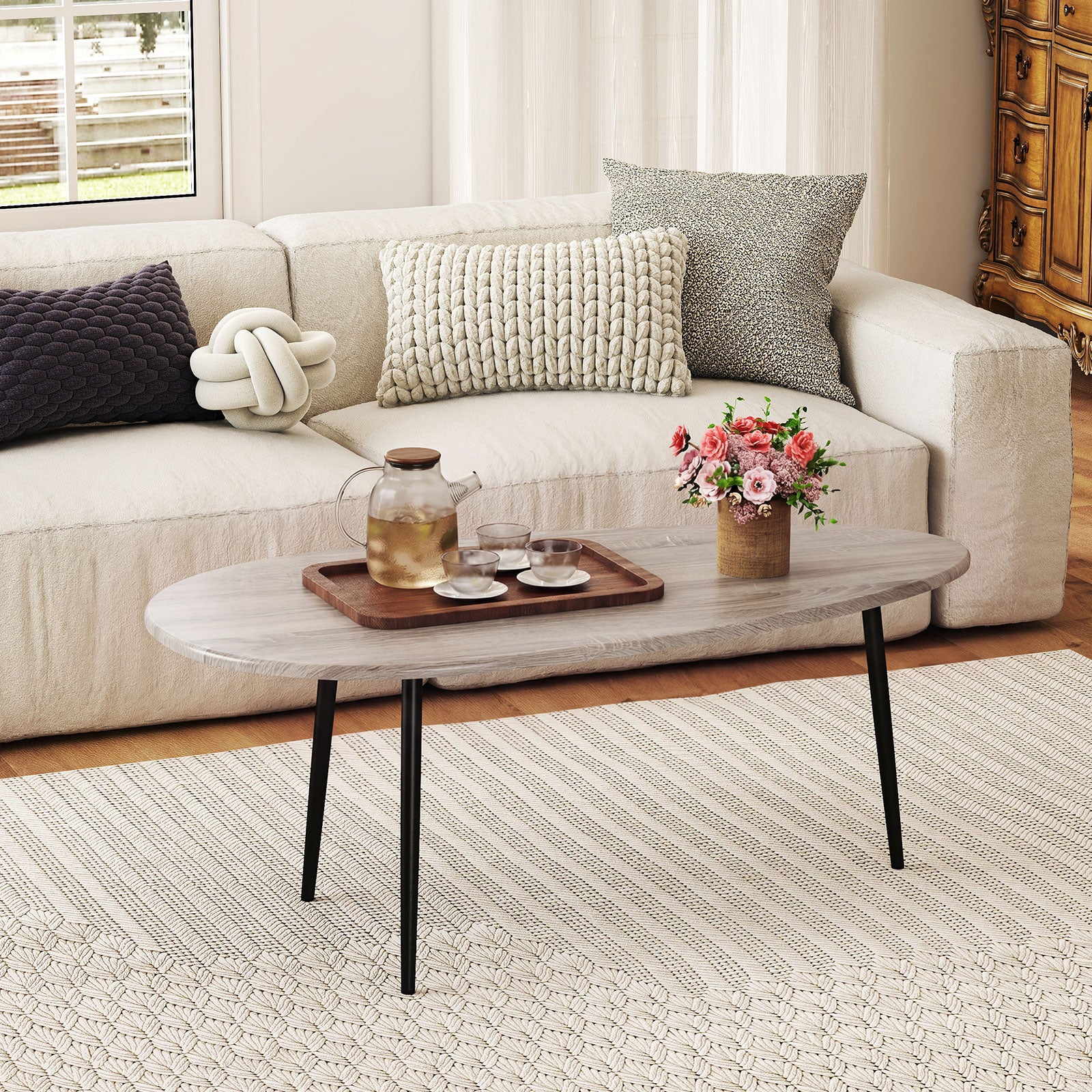 Oval Coffee Table, Mid Century Center Table, Gray - Image 6
