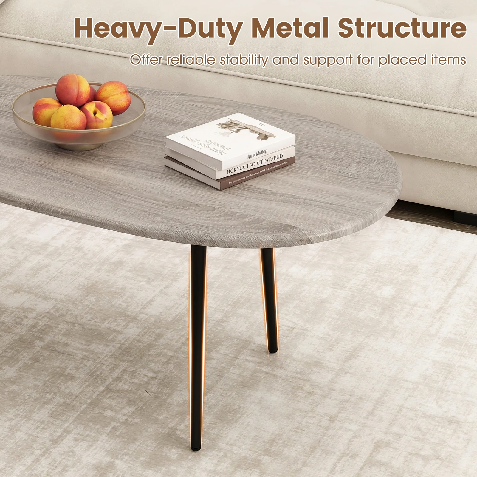 Oval Coffee Table, Mid Century Center Table, Gray - Image 8
